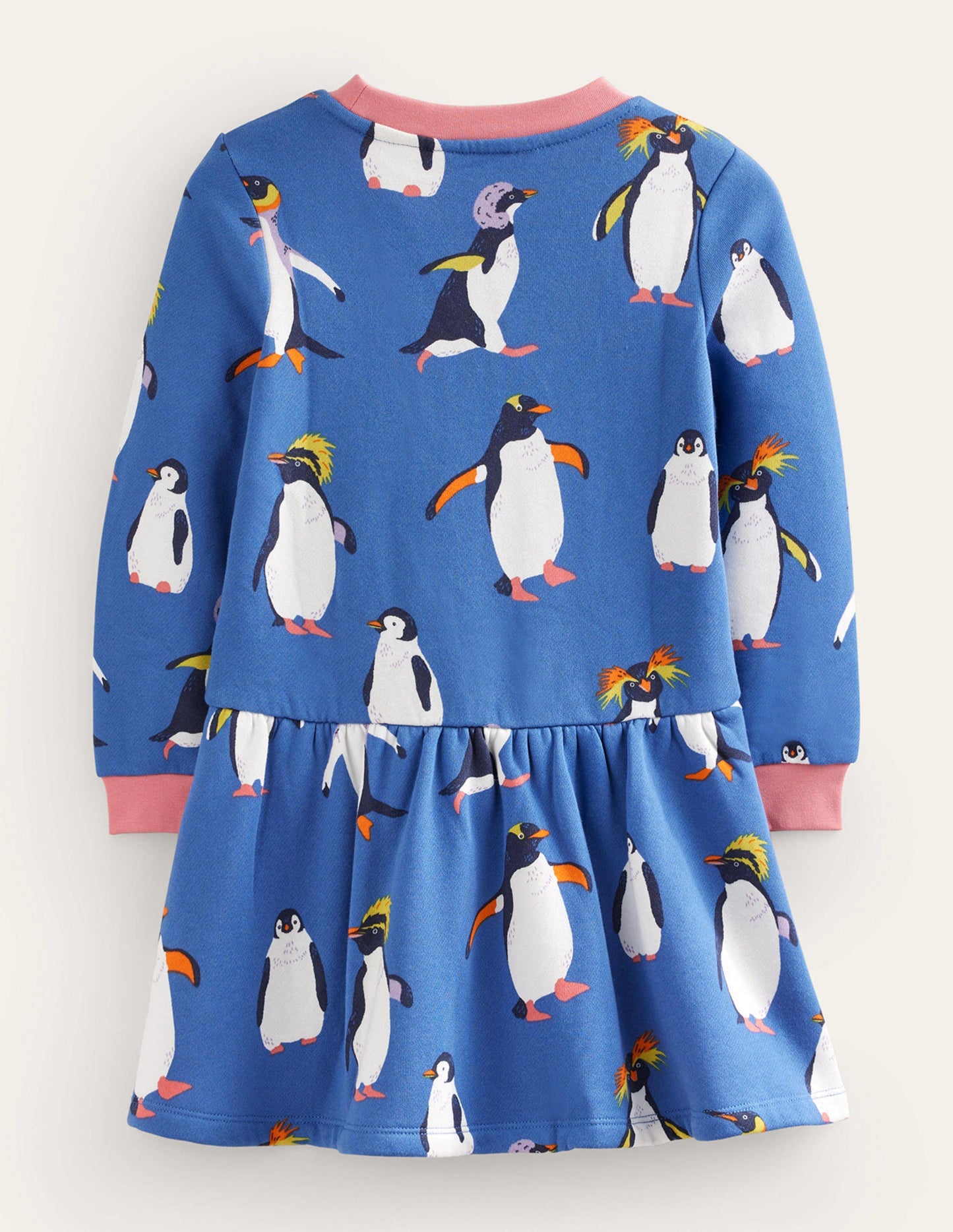 Cosy Printed Sweatshirt Dress-Delft Blue Penguin