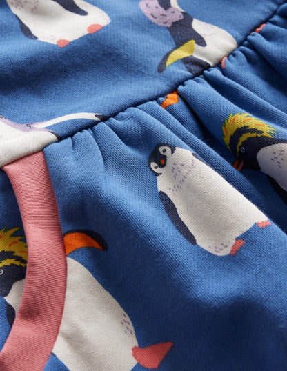 Cosy Printed Sweatshirt Dress-Delft Blue Penguin-3