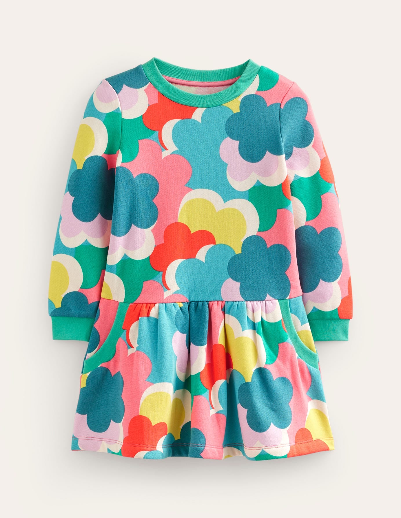 Cosy Printed Sweatshirt Dress-Multi Rainbow Clouds - Image 1