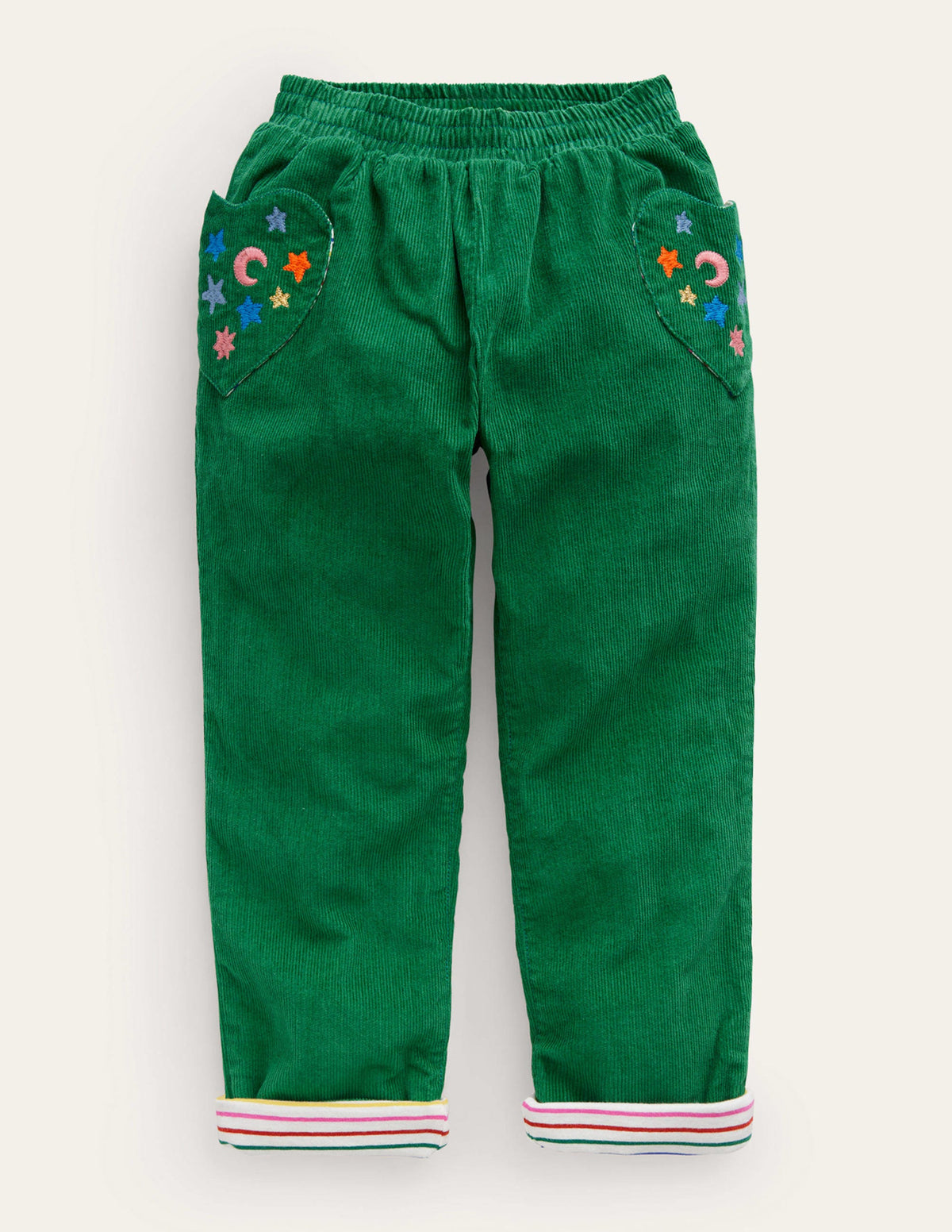 Lined Cord Pull-On Trousers-Deep Green - Image 1