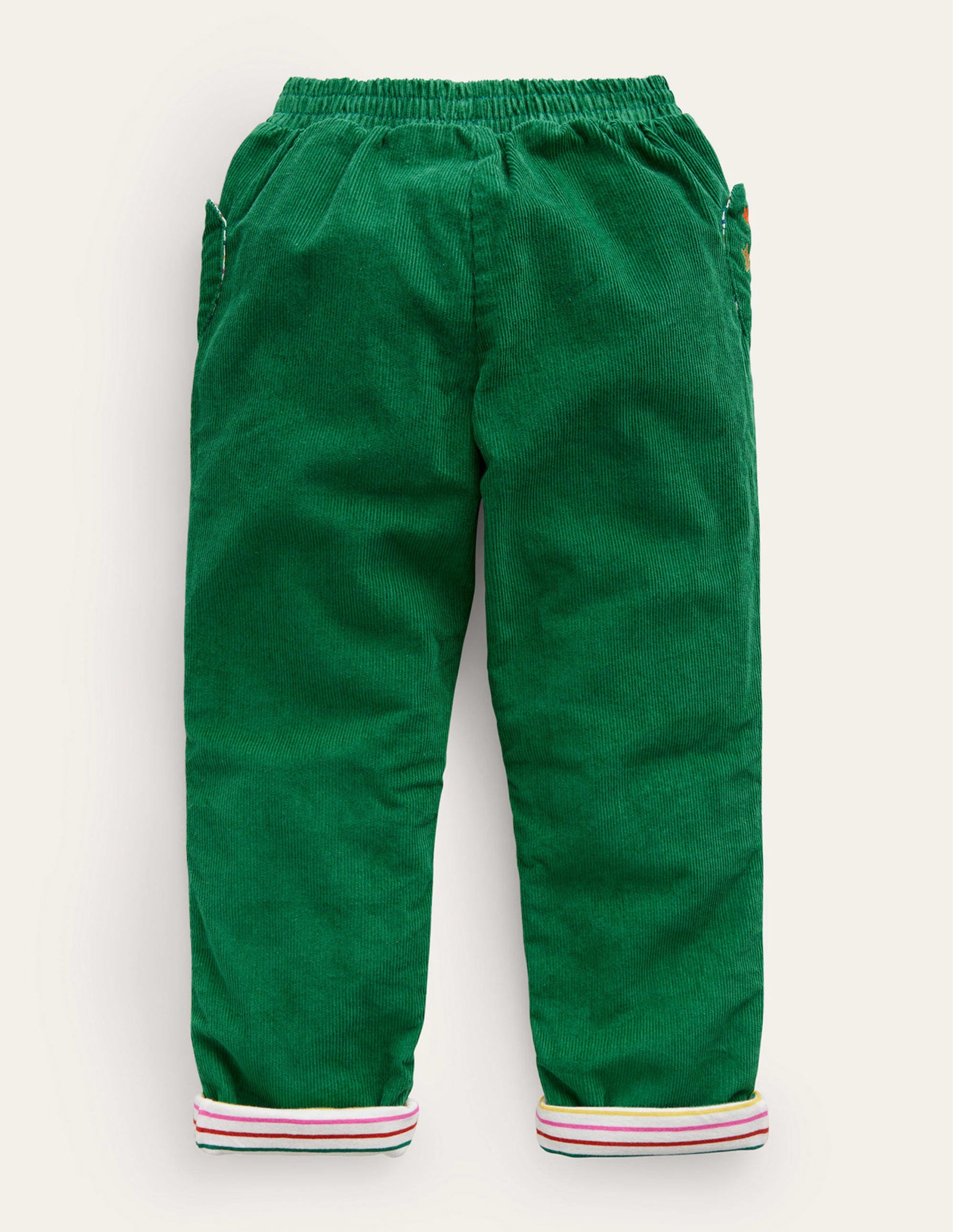 Lined Cord Pull-On Trousers-Deep Green-2
