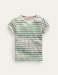 Short-sleeved Pointelle Top-Bubblegum Pink/Aloe Green