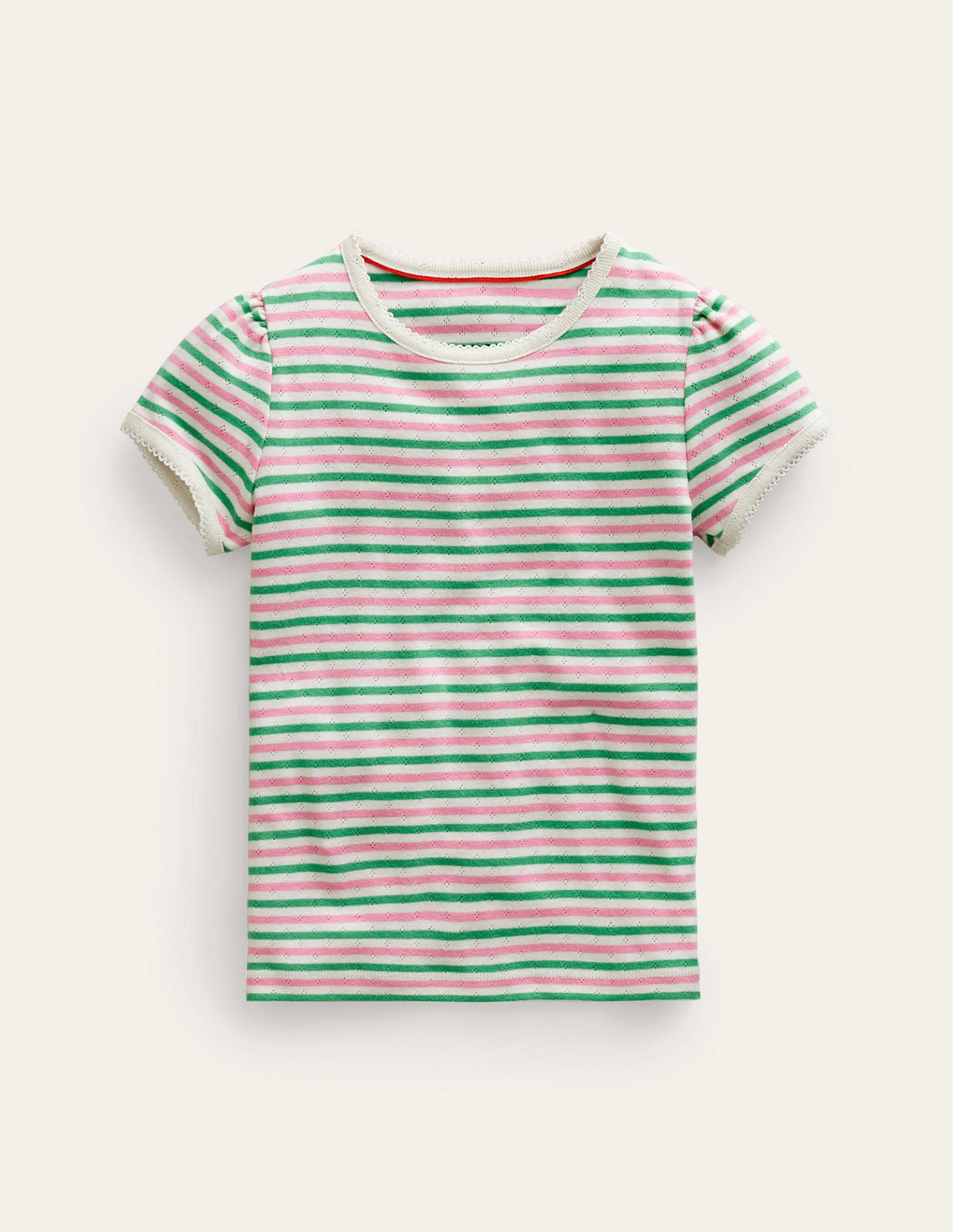 Short-sleeved Pointelle Top-Bubblegum Pink/Aloe Green - Image 1