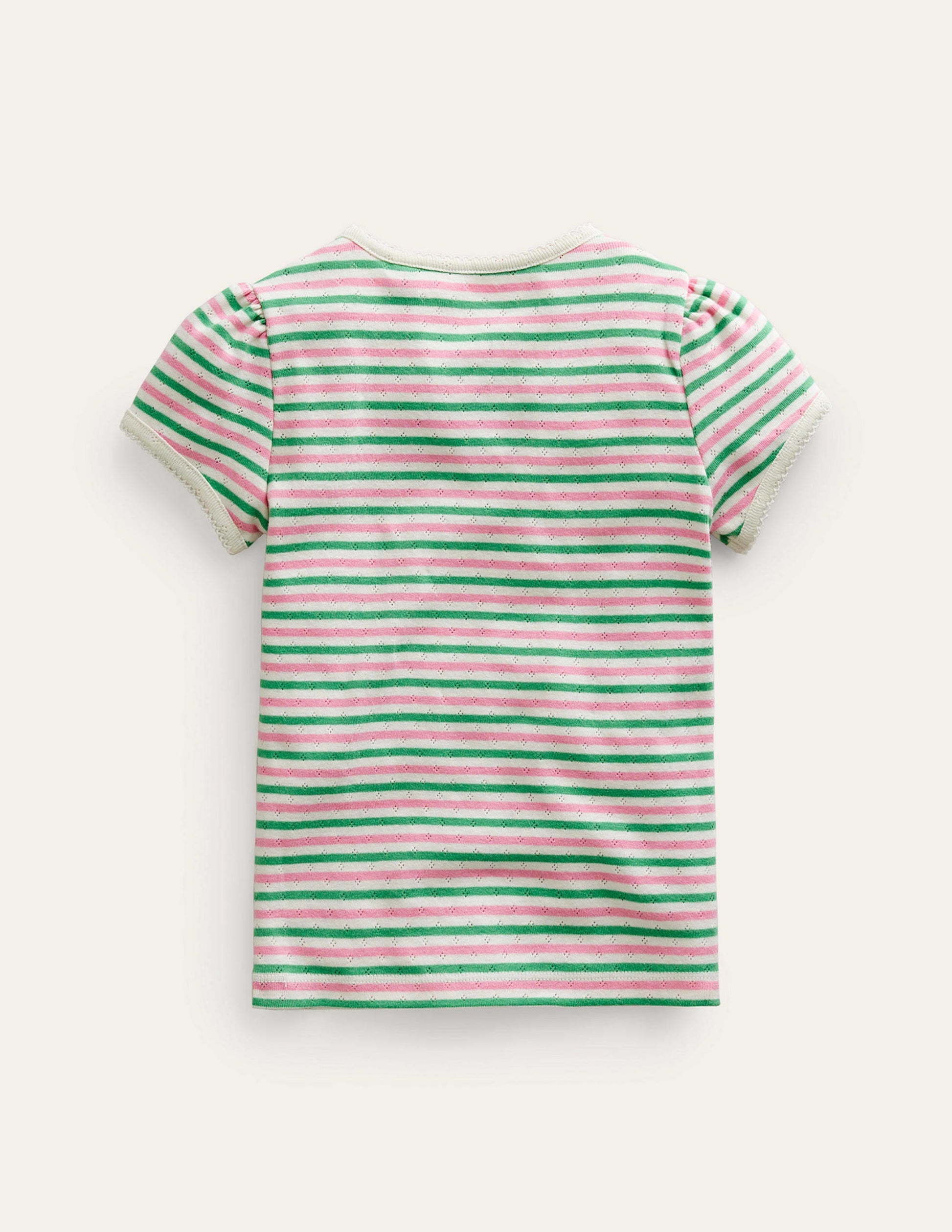 Short-sleeved Pointelle Top-Bubblegum Pink/Aloe Green-2