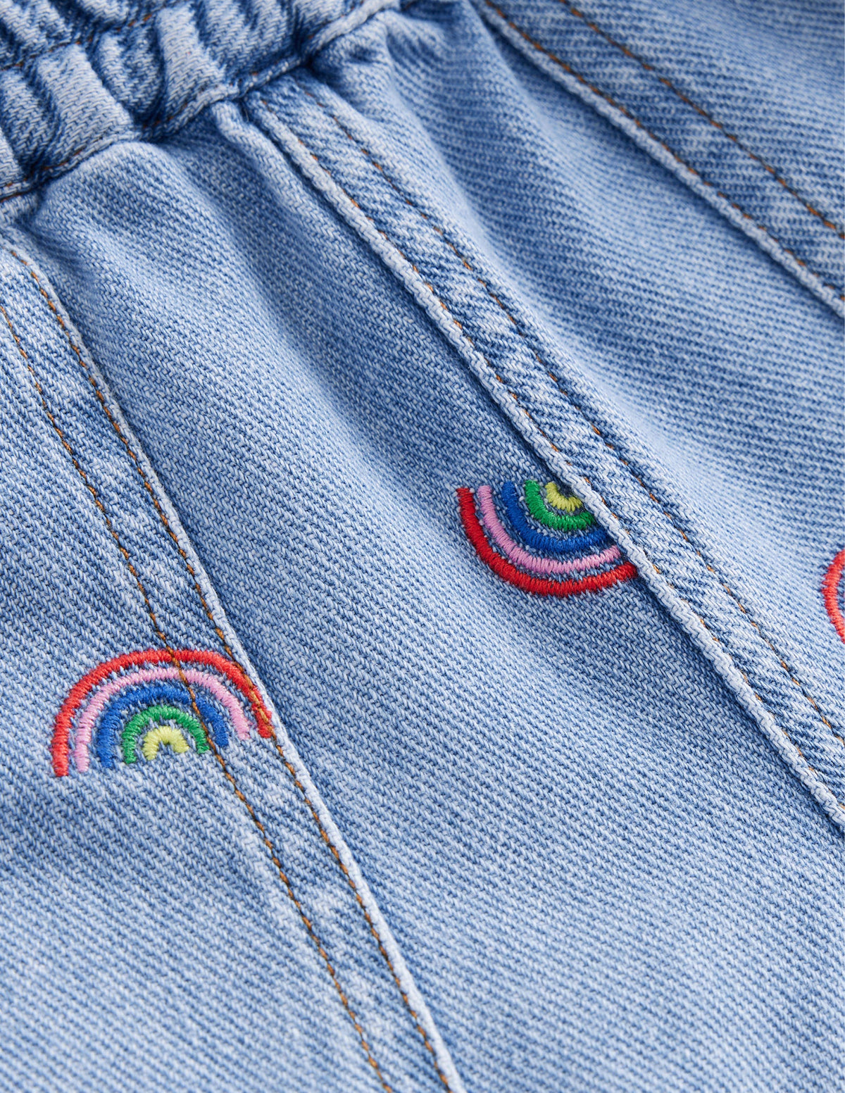 Denim Pull-on Jean-Scattered Rainbow Embroidery-3