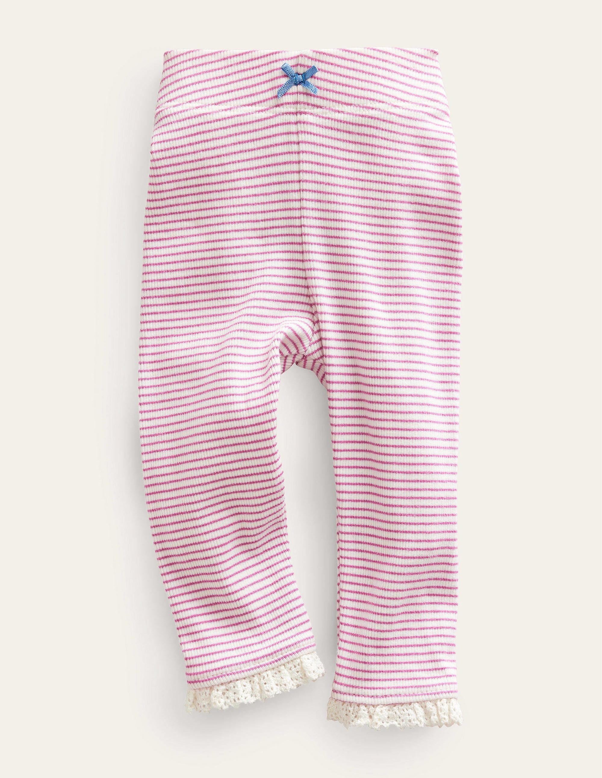 Ribbed Lace Leggings-Ivory/Pink - Image 1