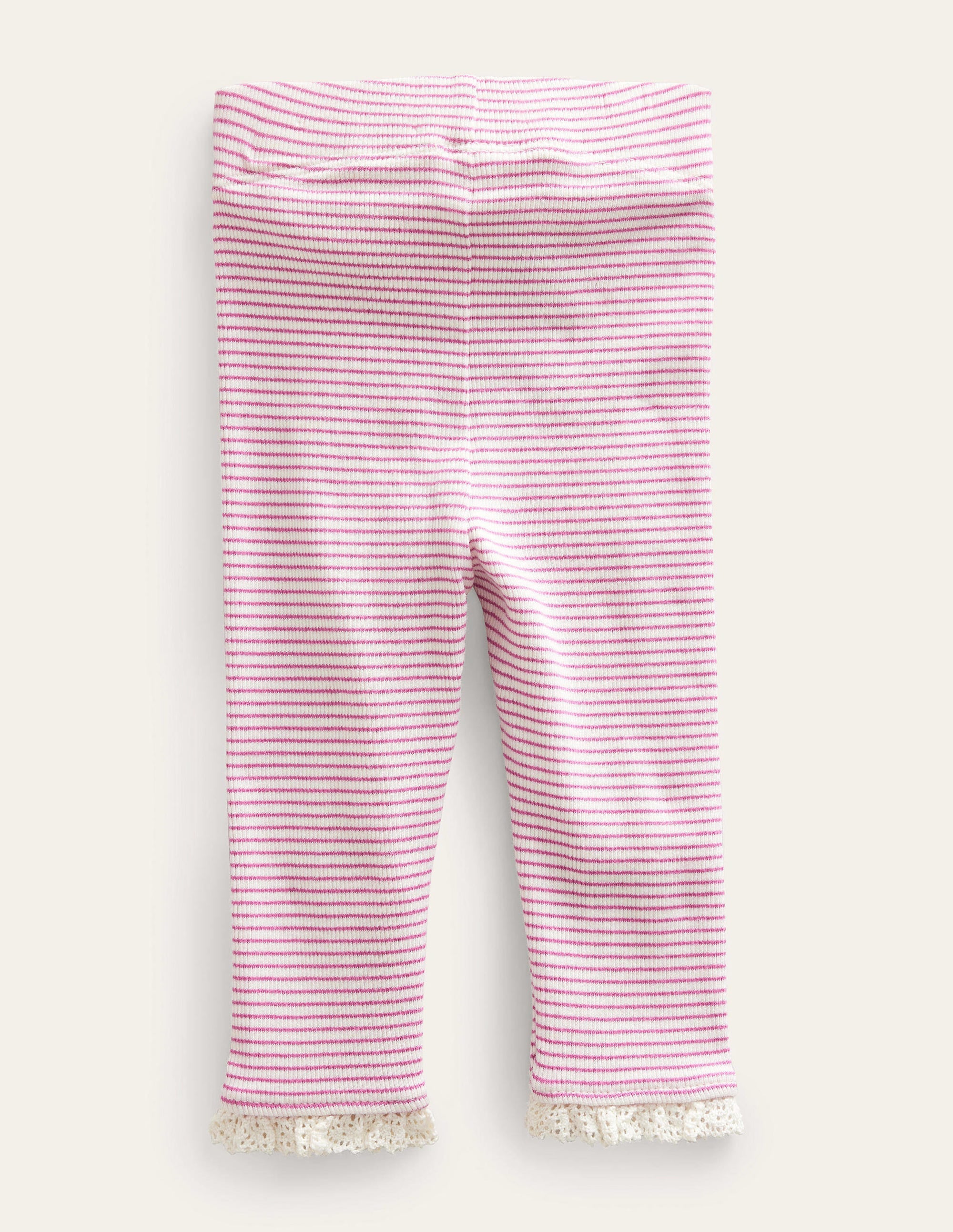 Ribbed Lace Leggings-Ivory/Pink - Image 2