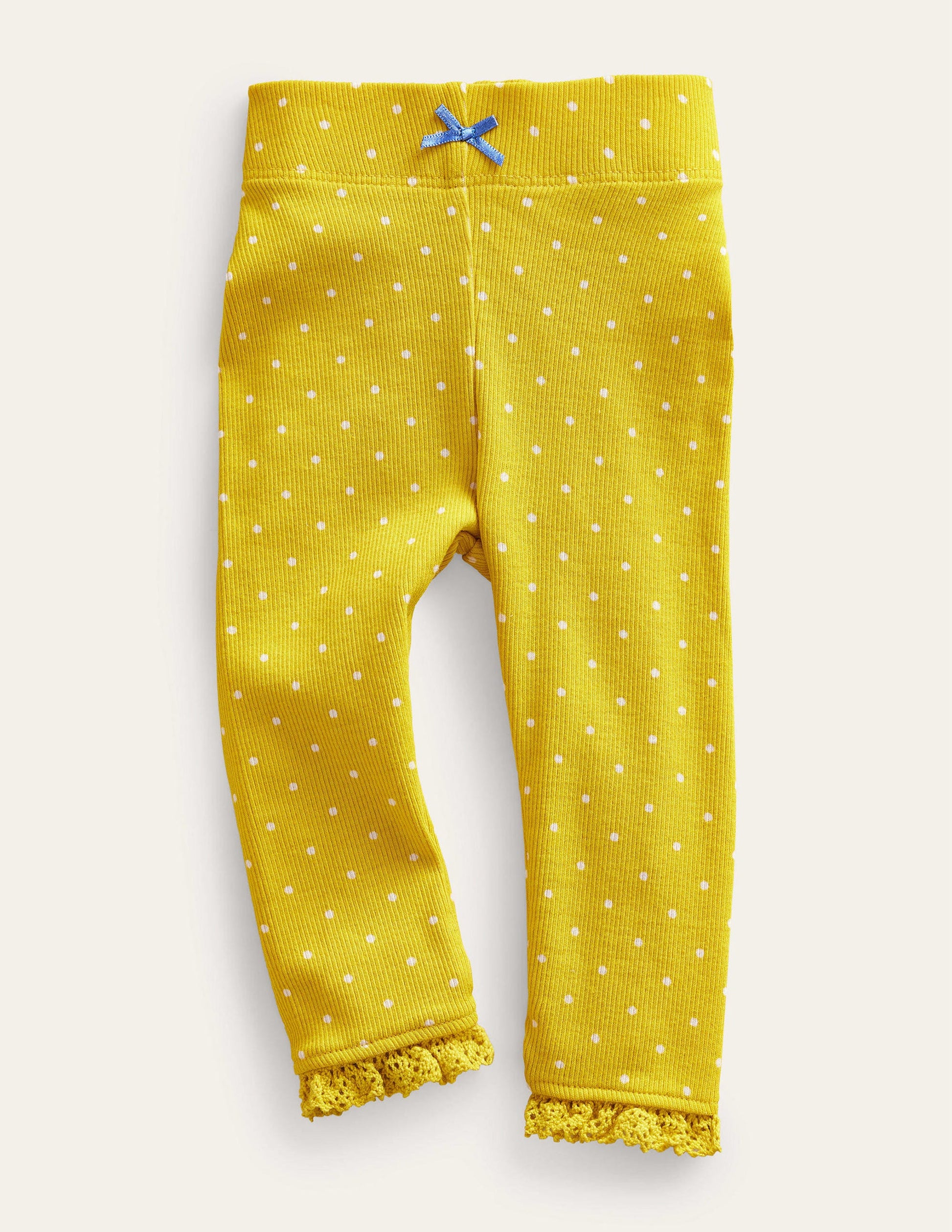 Ribbed Lace Leggings-Sweetcorn Yellow Pin Spot-1