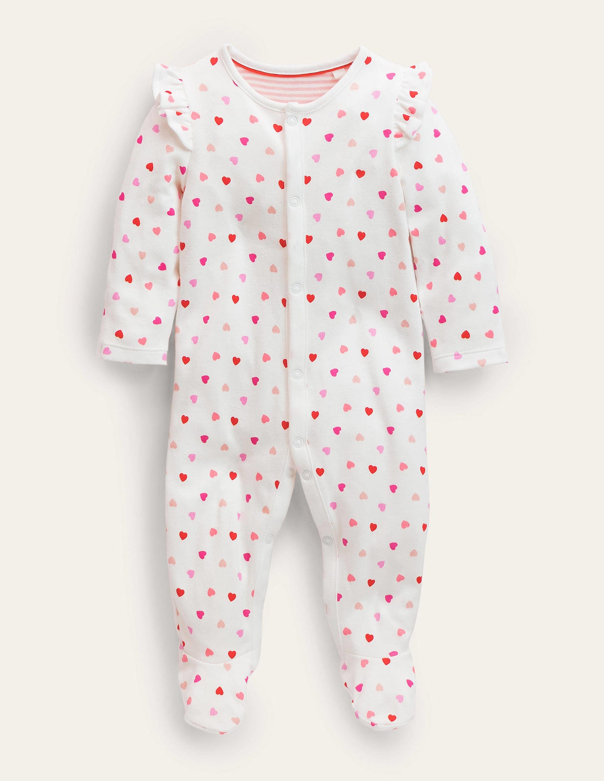 GOTS Frill Sleeve Sleepsuit-Ivory Confetti Hearts-1