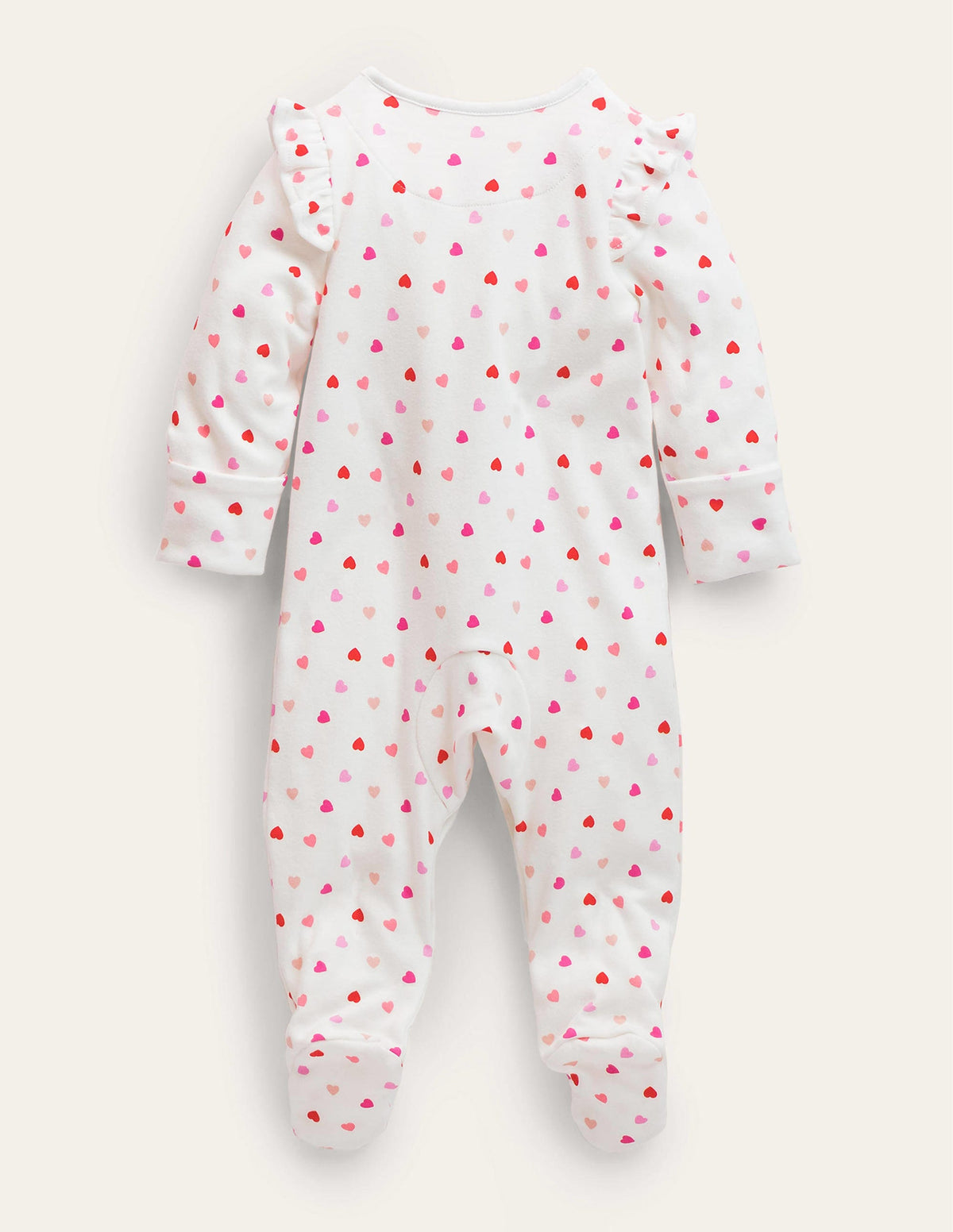 GOTS Frill Sleeve Sleepsuit-Ivory Confetti Hearts-2