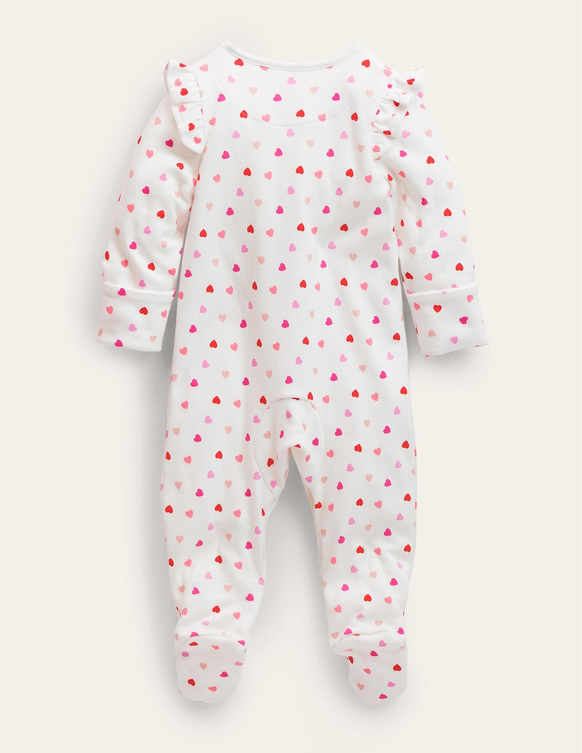 GOTS Frill Sleeve Sleepsuit-Ivory Confetti Hearts - Image 2