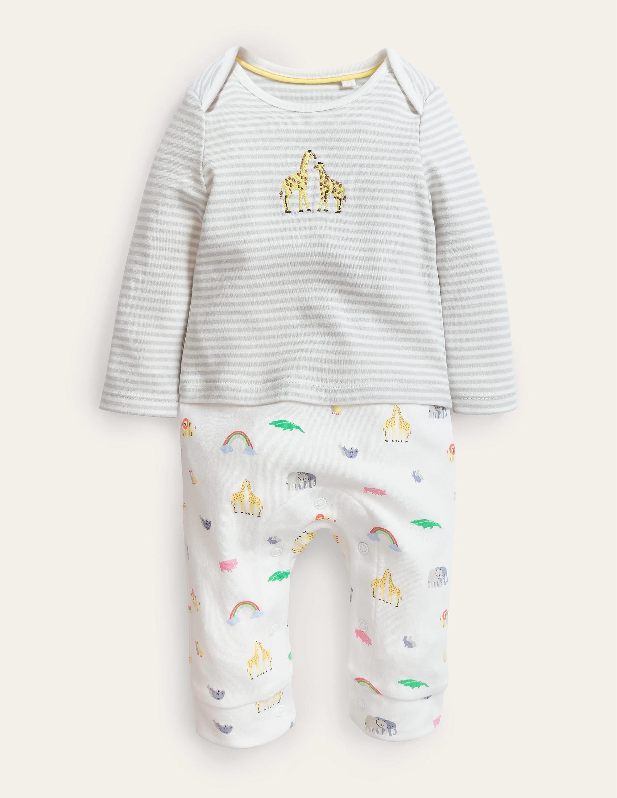GOTS Newborn Outfit Romper-Ivory Noahs Ark - Image 1