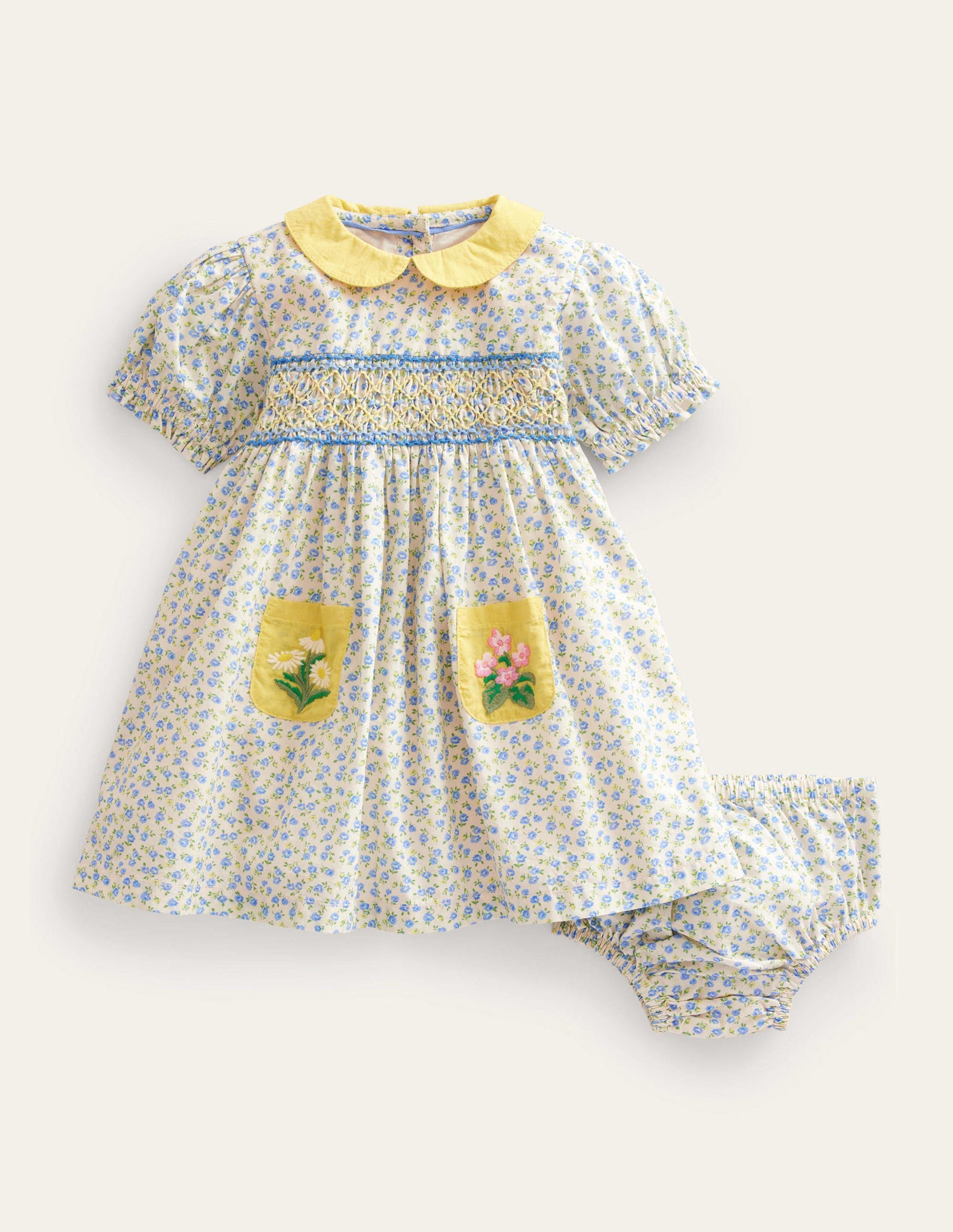 Smocked Nostalgic Dress-Vista Blue Floral-1