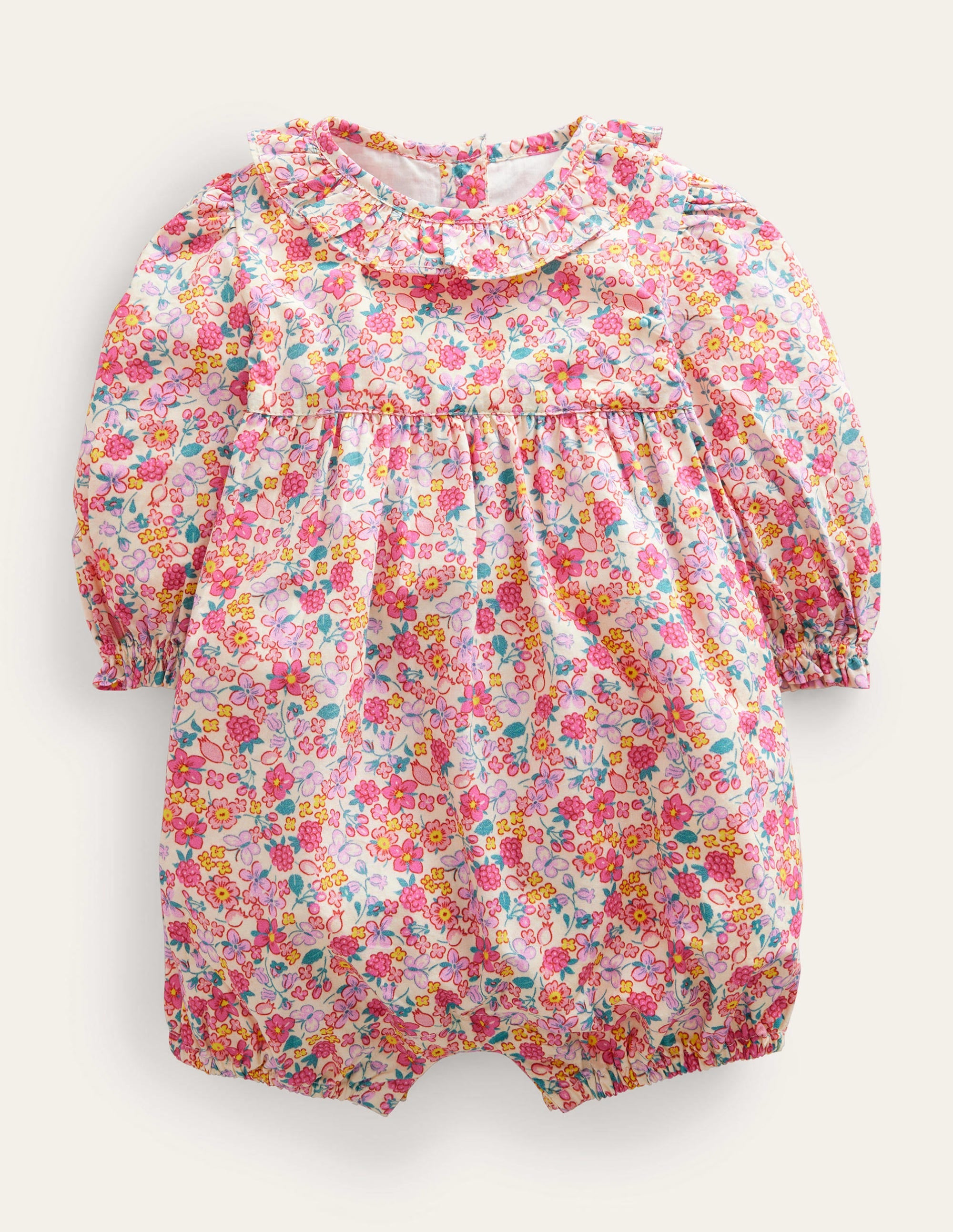 Long Sleeve Woven Romper-Berry Pink Butterfly - Image 1
