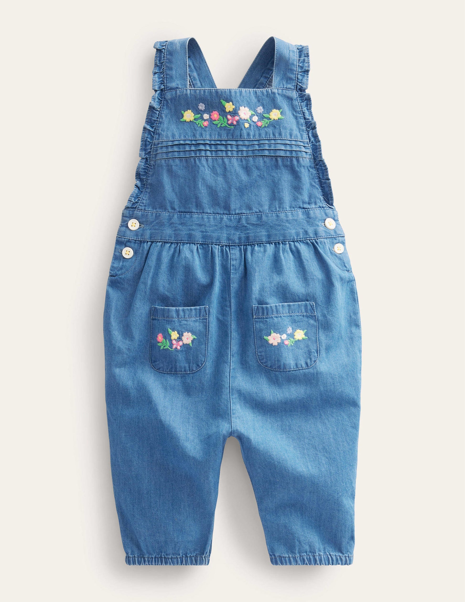 Embroidered Woven Dungaree-Mid Chambray-1