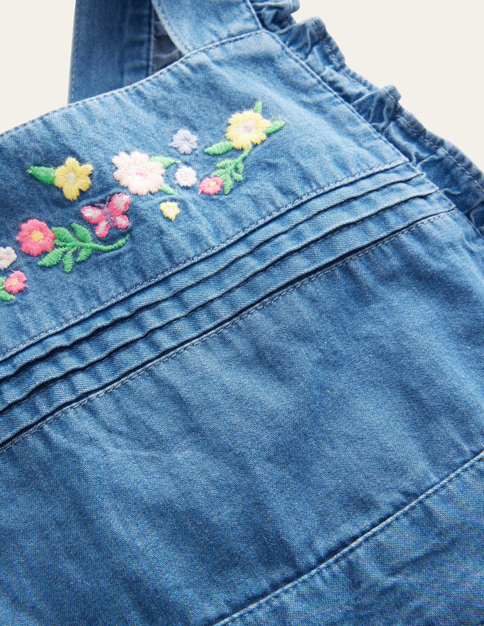 Embroidered Woven Dungaree-Mid Chambray - Image 3