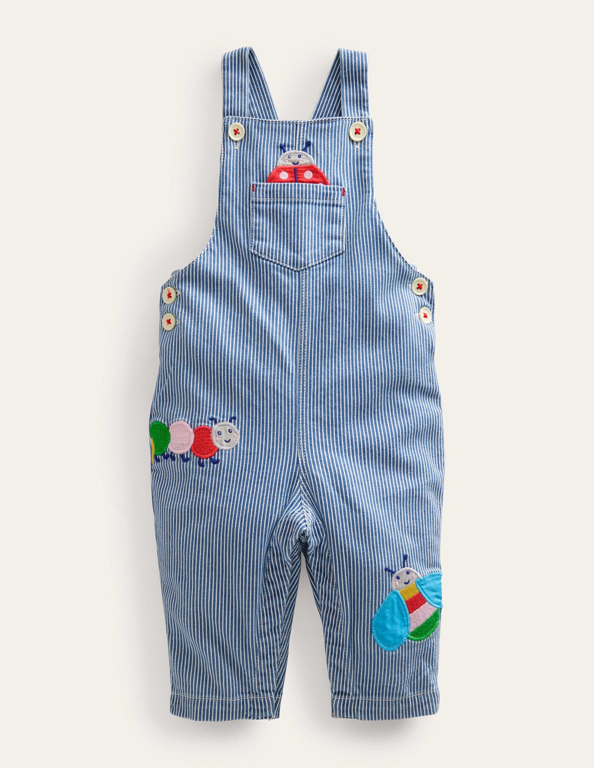 Woven Applique Dungaree-Penzance Blue/Ivory Bugs-1