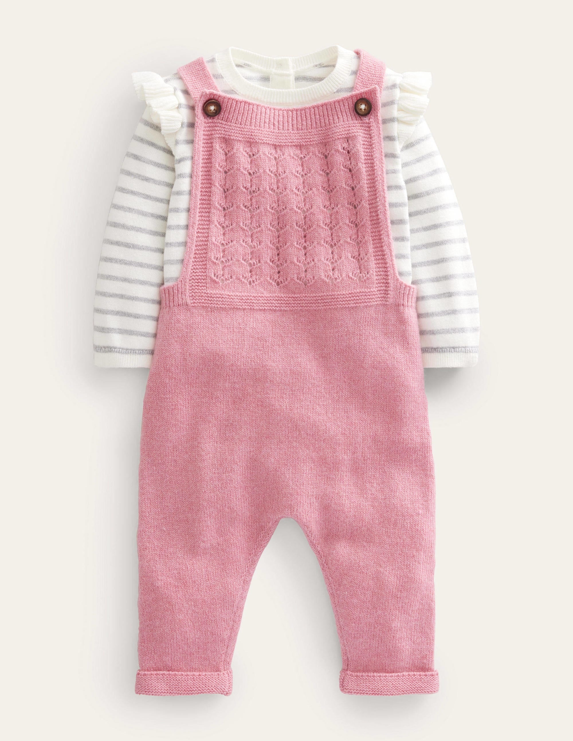 Knitted Dungaree Set-Almond Pink - Image 1