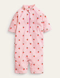 Frilly Sun-Safe Surfsuit-Pink Ivory Stripe