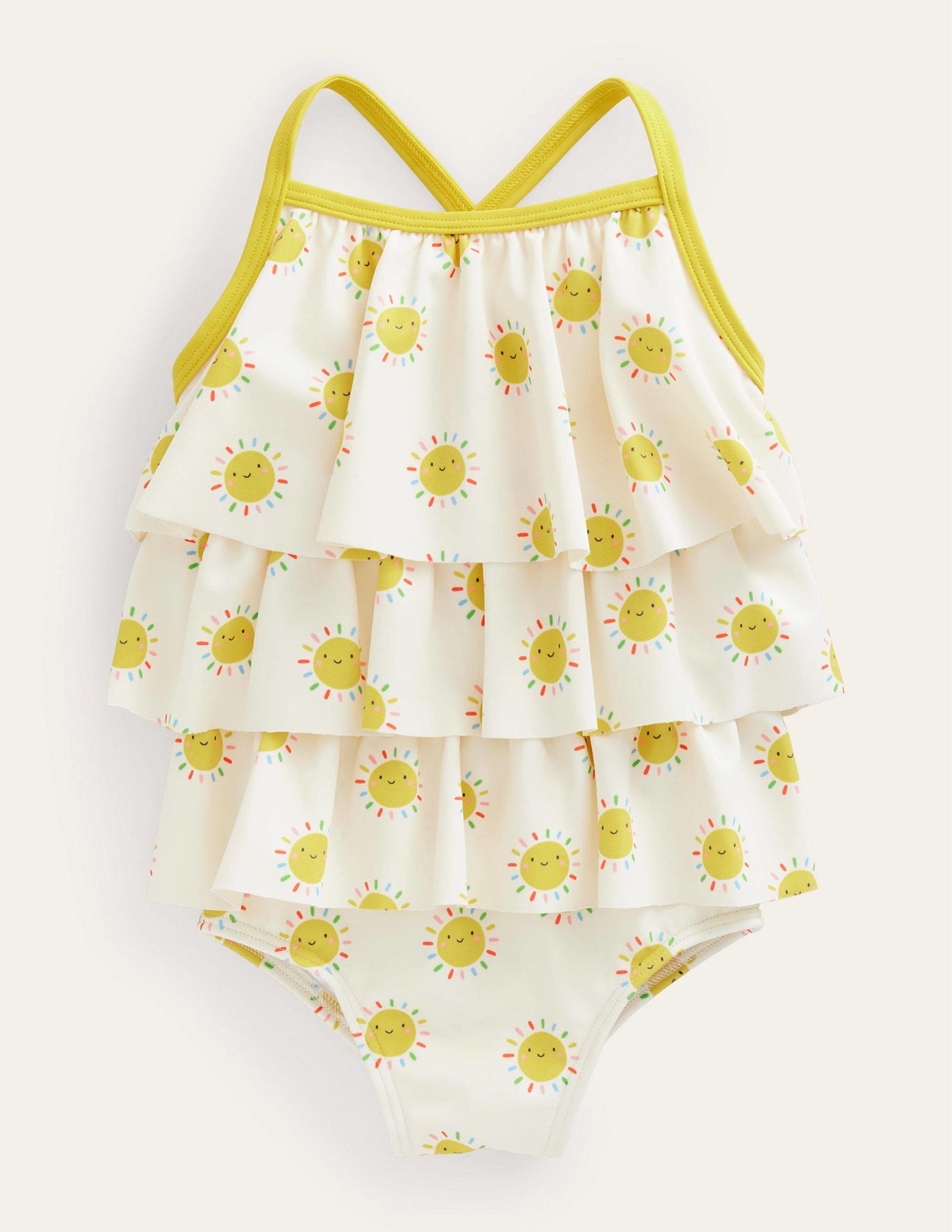 Tiered Frilly Swimsuit-Multi Rainbow Suns-1