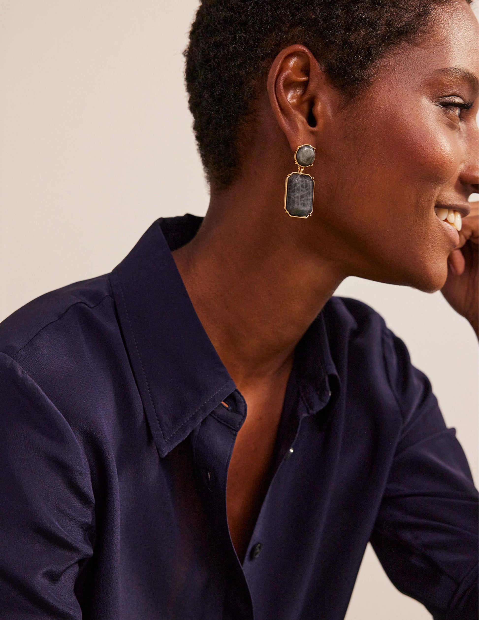 Semi-Precious Drop Earrings-Black-1