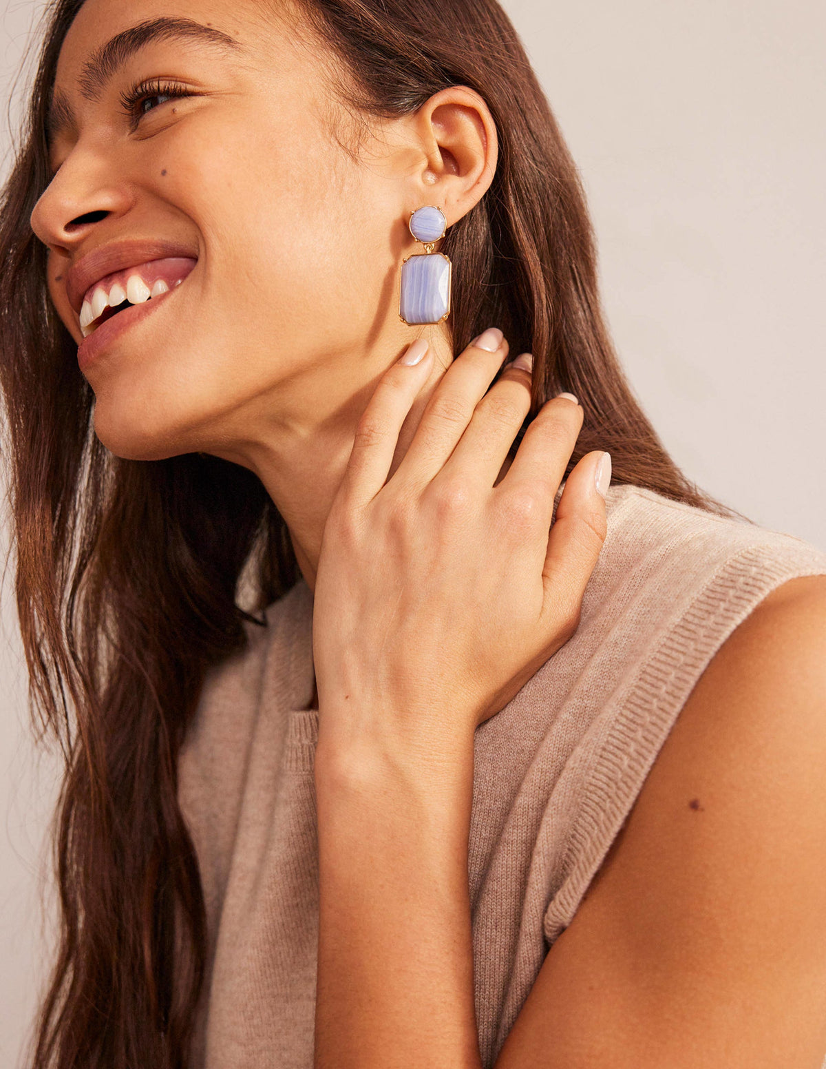 Semi-Precious Drop Earrings-Blue - Image 1