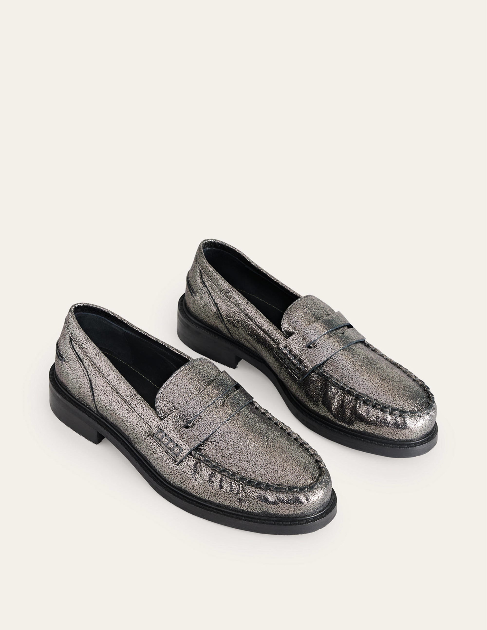 Classic Moccasin Loafers-Gun Metallic Leather - Image 3