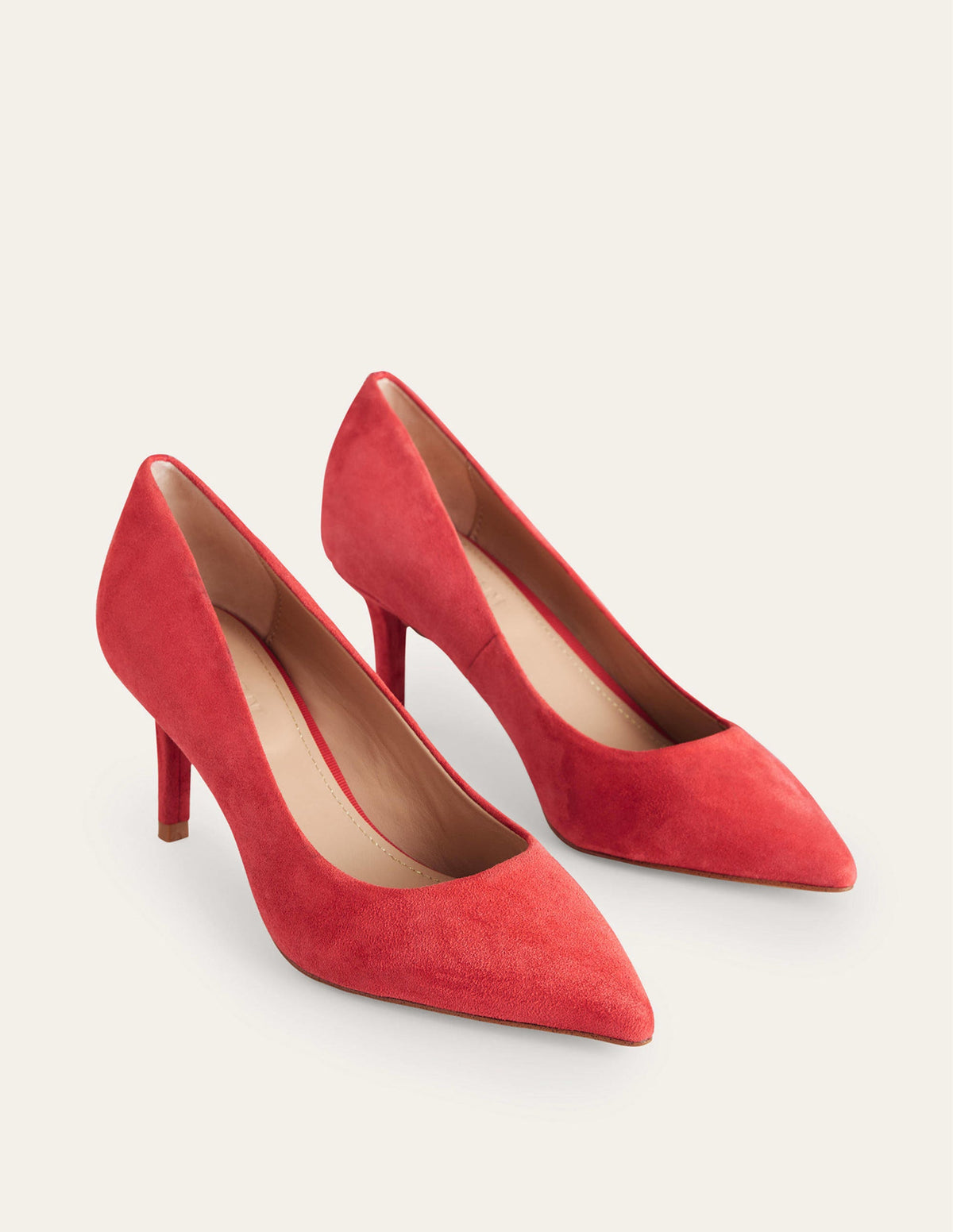 Lara Mid-Heeled Court Shoes-Hot Pepper Red Suede - Image 3