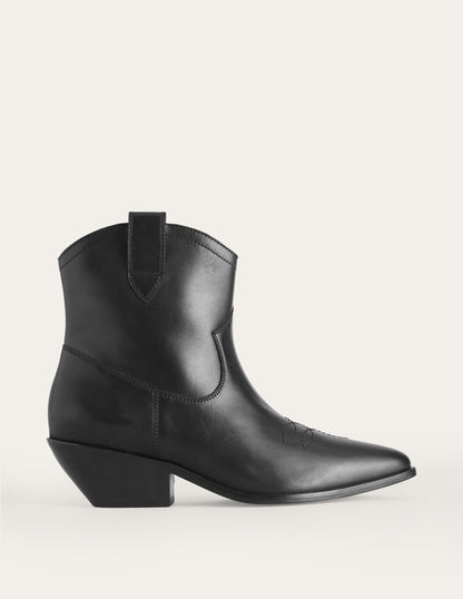 Western Ankle Boots-Black Leather-1