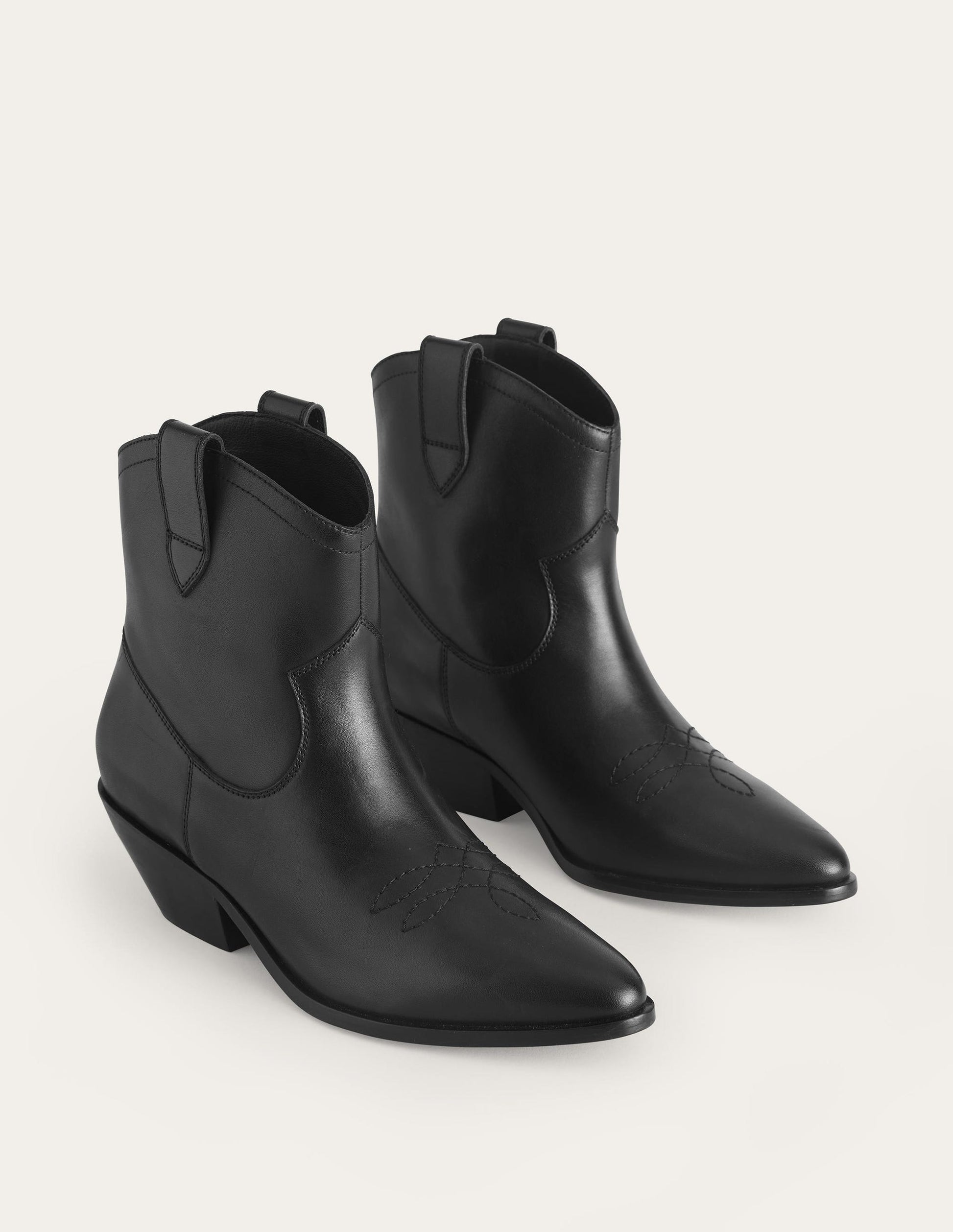 Western Ankle Boots-Black Leather-2