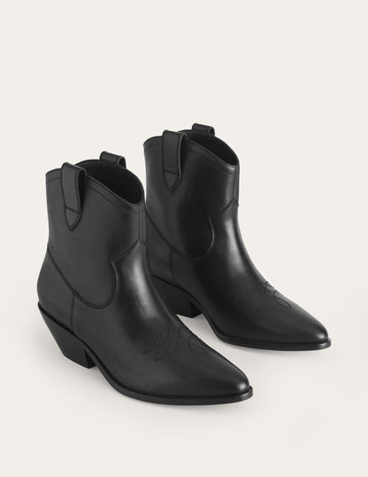 Western Ankle Boots-Black Leather-2