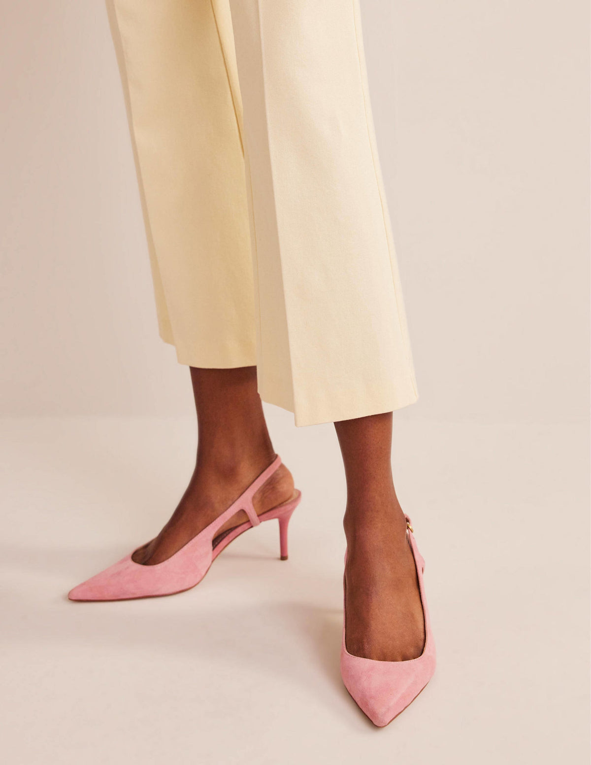Cut Out Sling Back Heels-Blush Kid Suede - Image 1