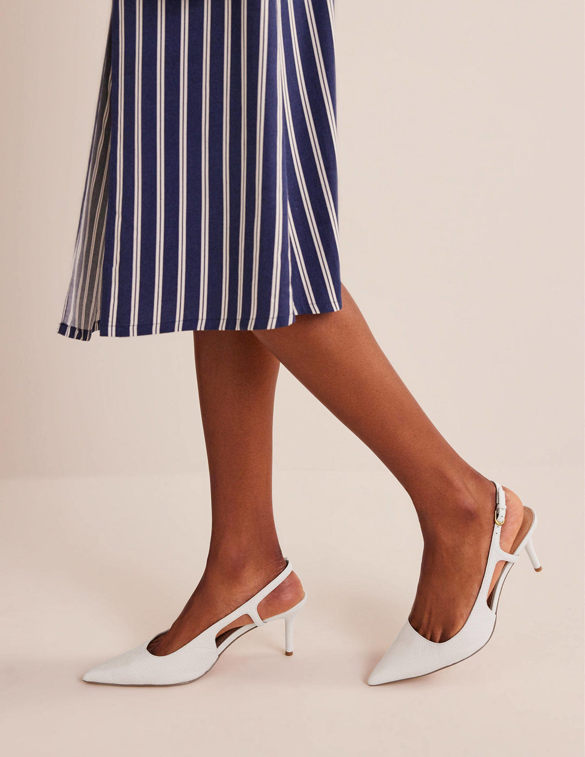 Cut Out Sling Back Heels-Off White Tumbled Leather - Image 4