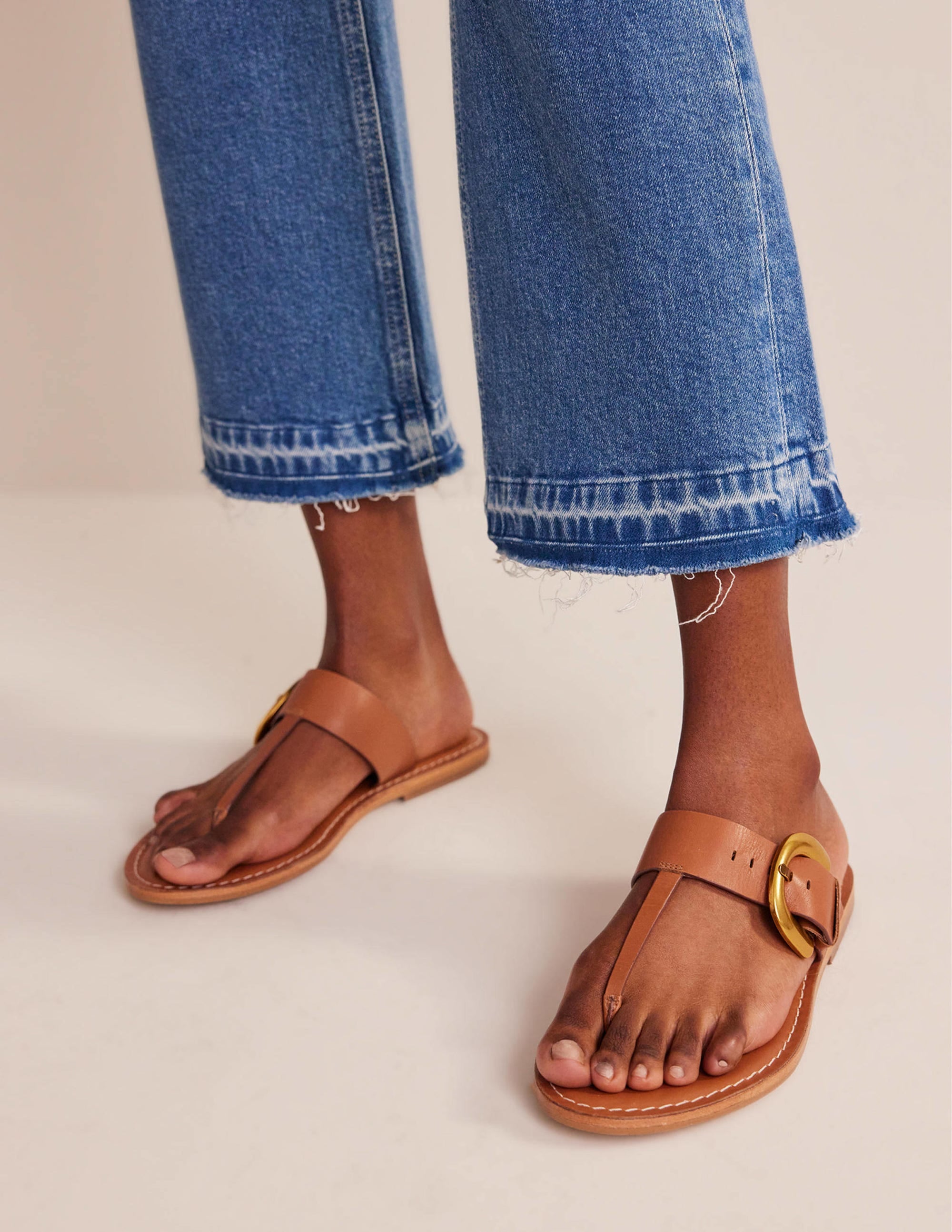 Buckled Toe-Post Sandals-Tan - Image 1