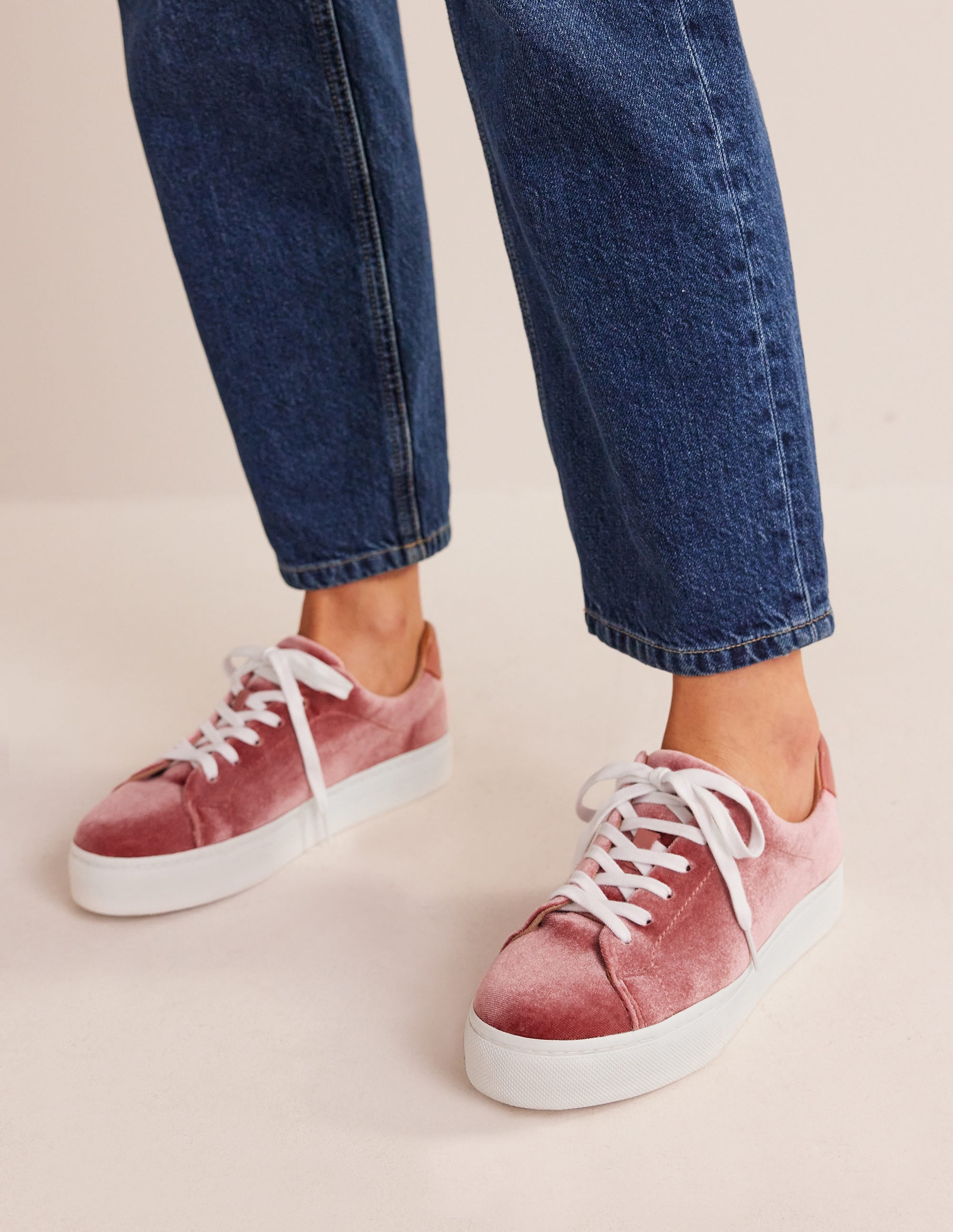 Velvet Flatform Trainer-Dusty Rose Velvet - Image 1