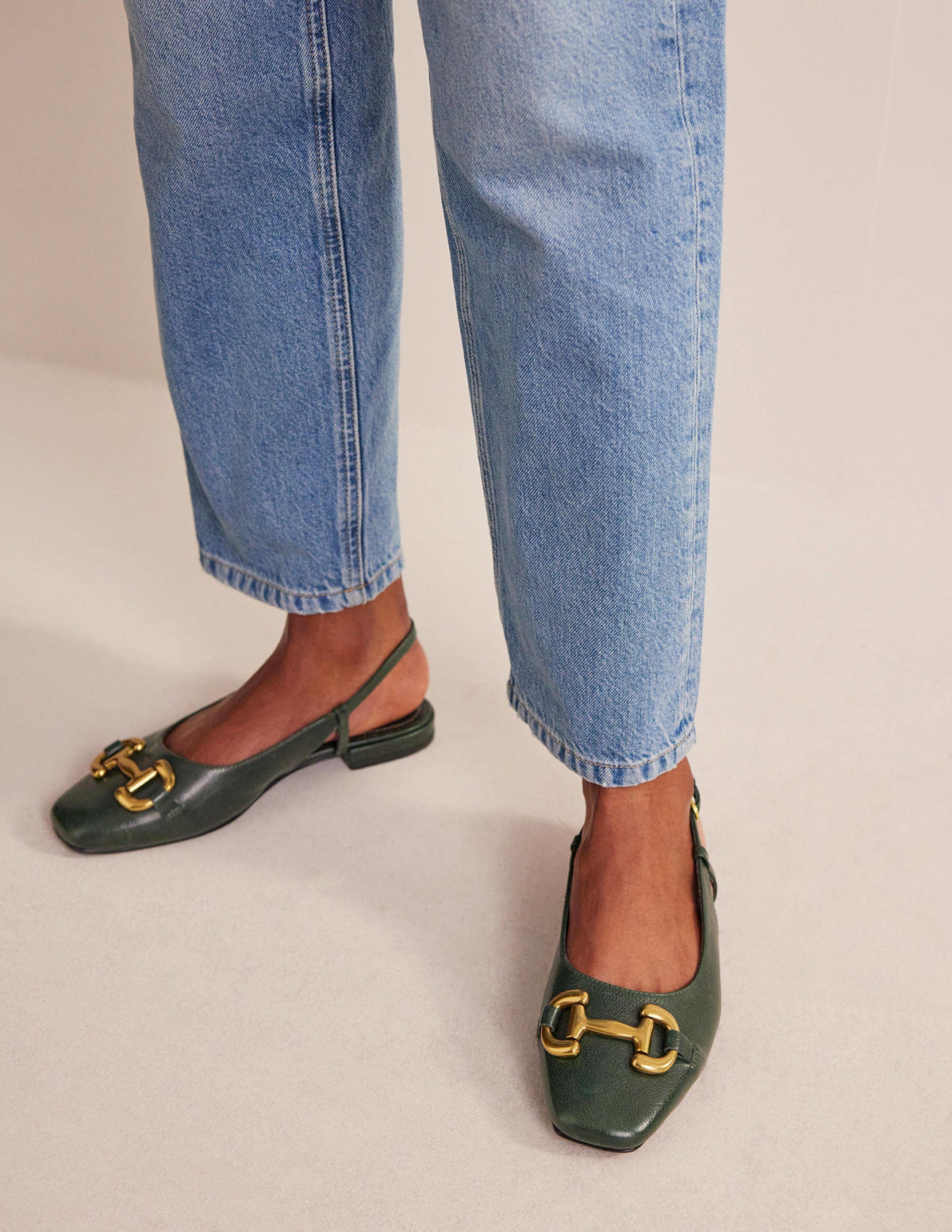 Iris Snaffle Slingback Flats-Winter Green Leather-2