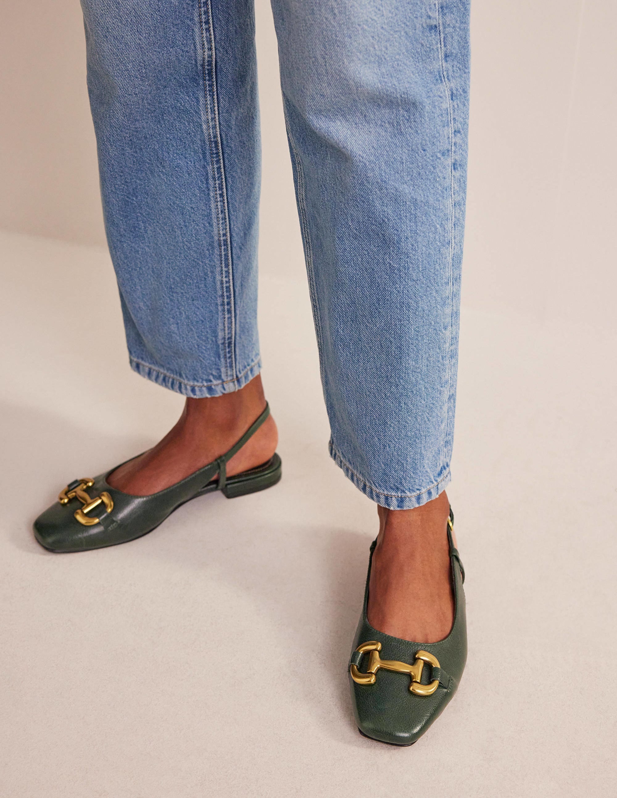 Iris Snaffle Slingback Flats-Winter Green Leather - Image 2