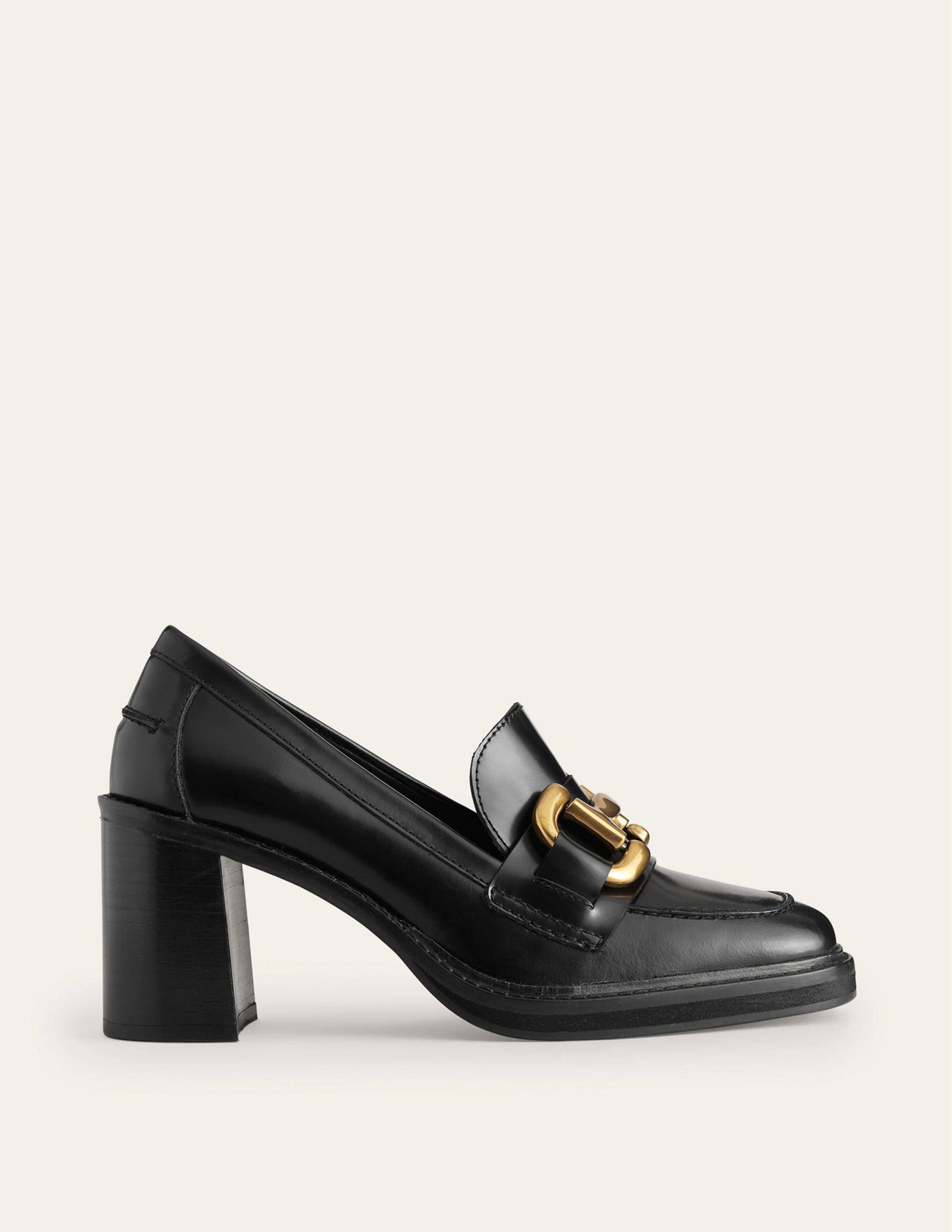 Iris Snaffle Heeled Loafers-Black Calf Leather-3