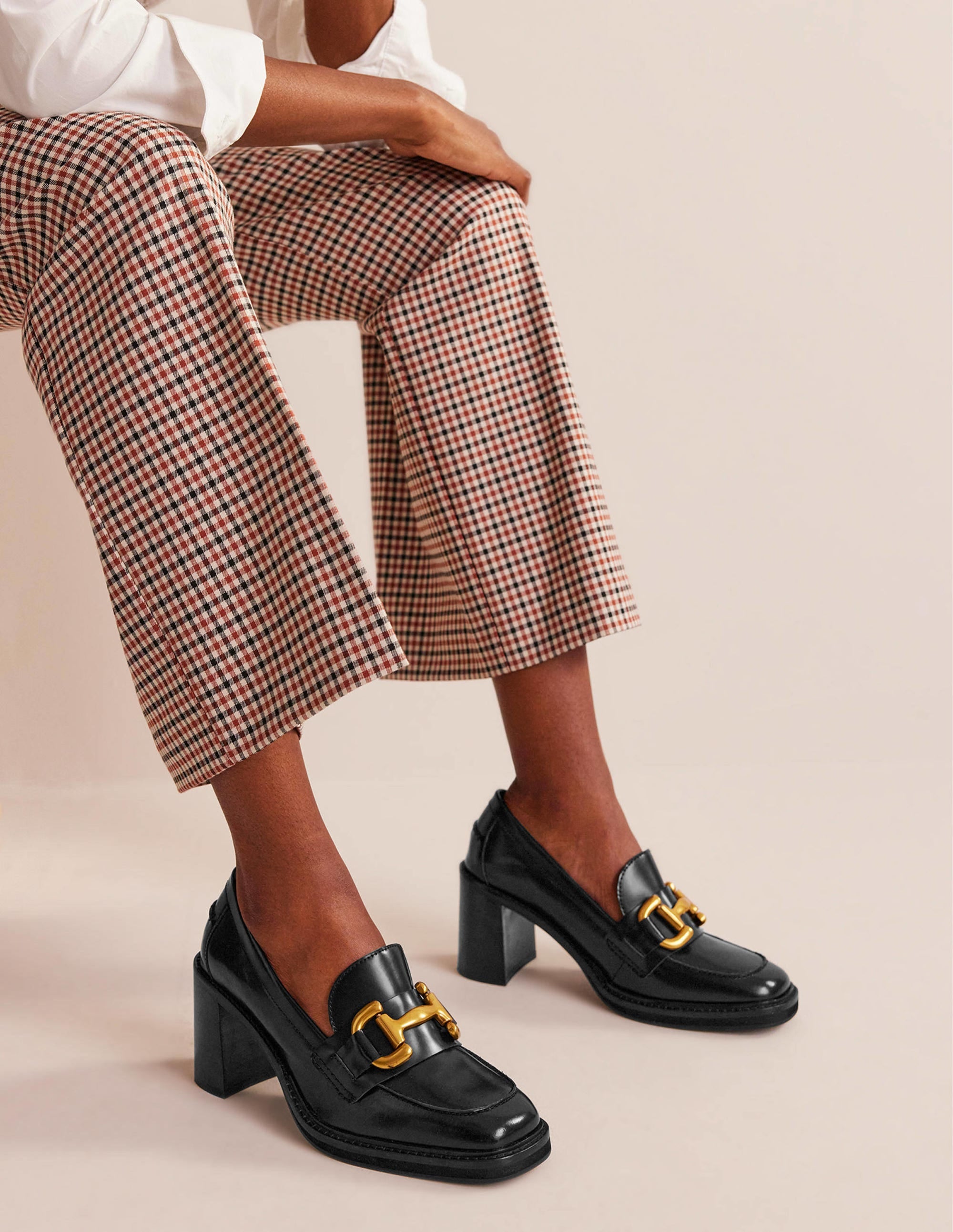 Iris Snaffle Heeled Loafers-Black Calf Leather - Image 1