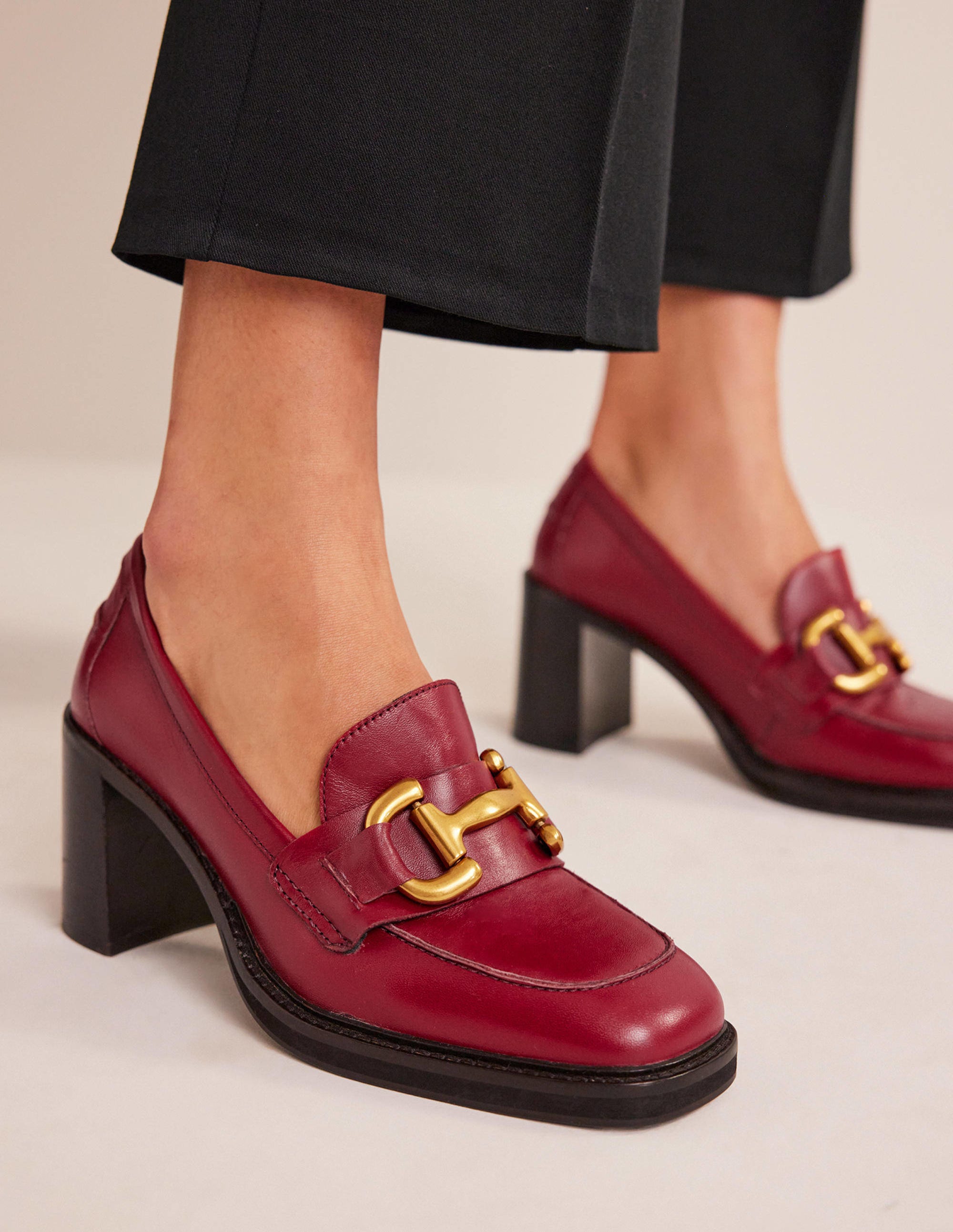 Iris Snaffle Heeled Loafers-Dark Red Leather - Image 1