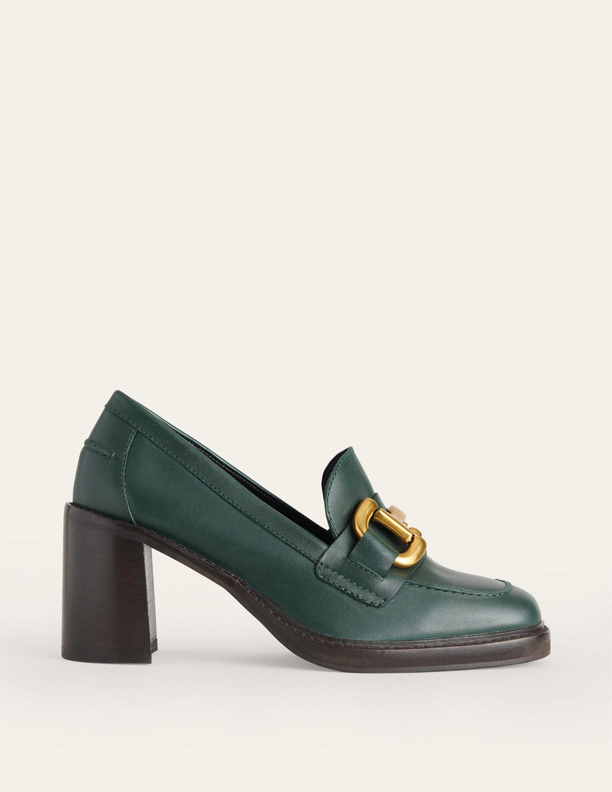 Iris Snaffle Heeled Loafers-Dark Green Leather - Image 2