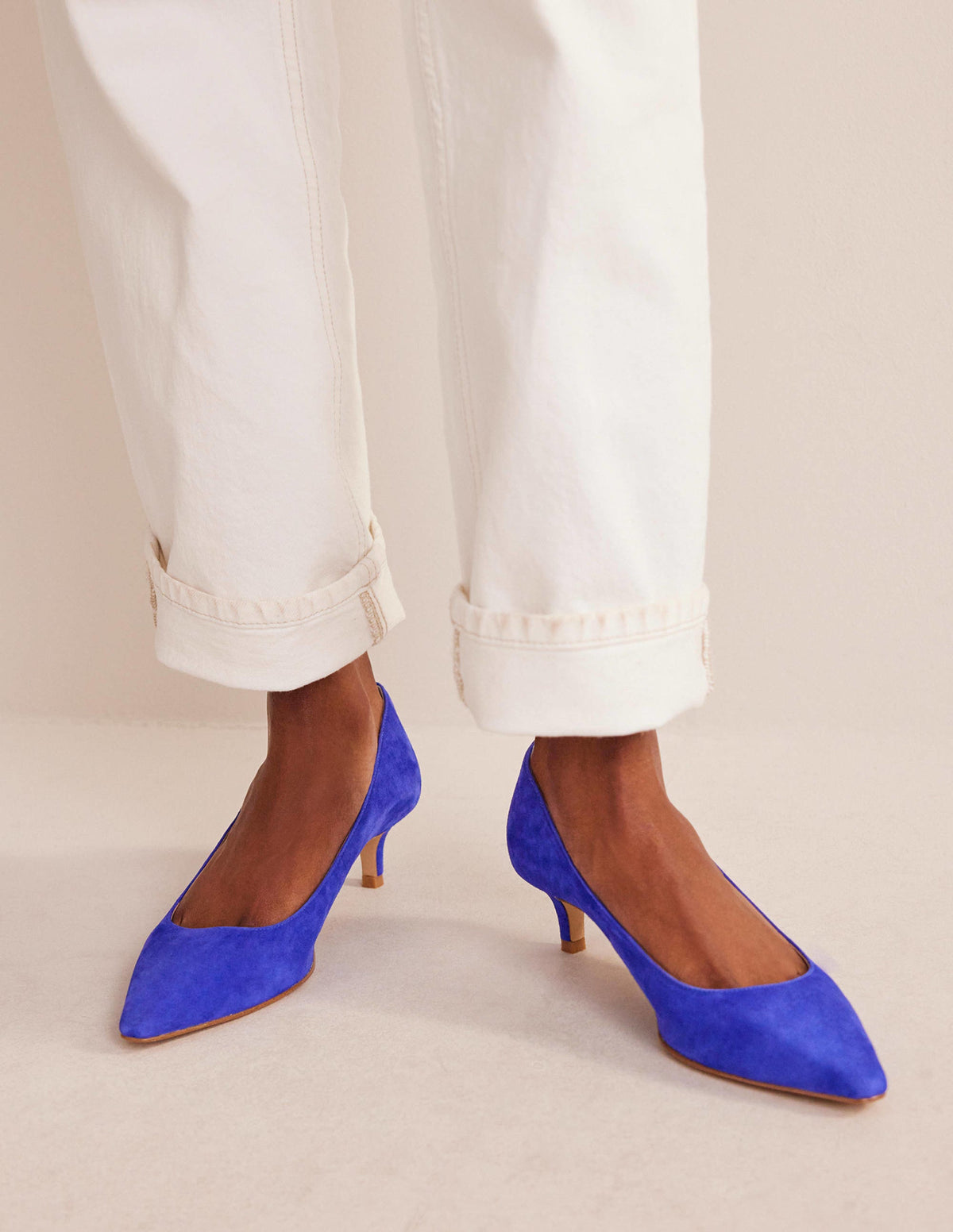 Lara Low-Heeled Court Shoes-Lapis Blue Suede - Image 1