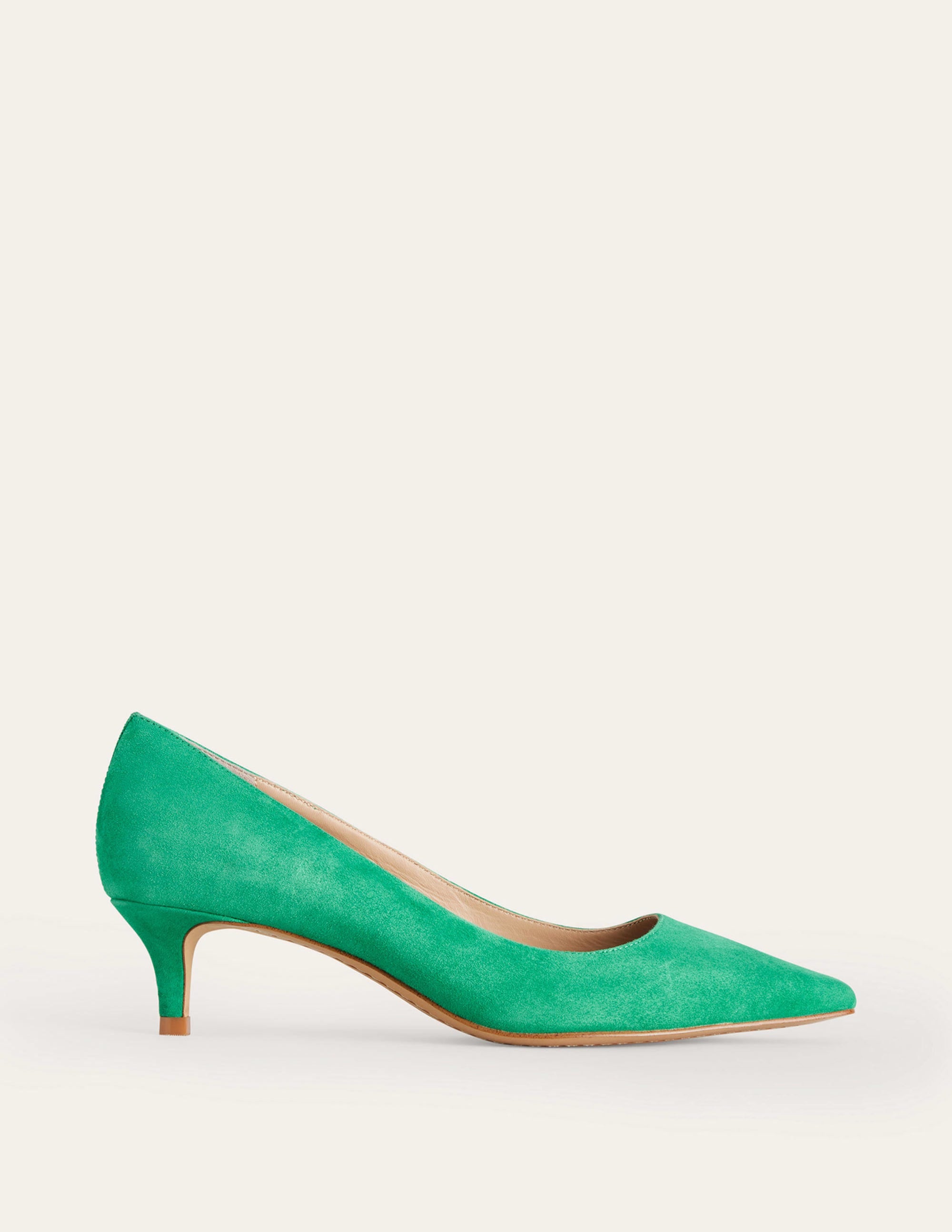 Lara Low-Heeled Court Shoes-Meadow Green Suede - Image 1