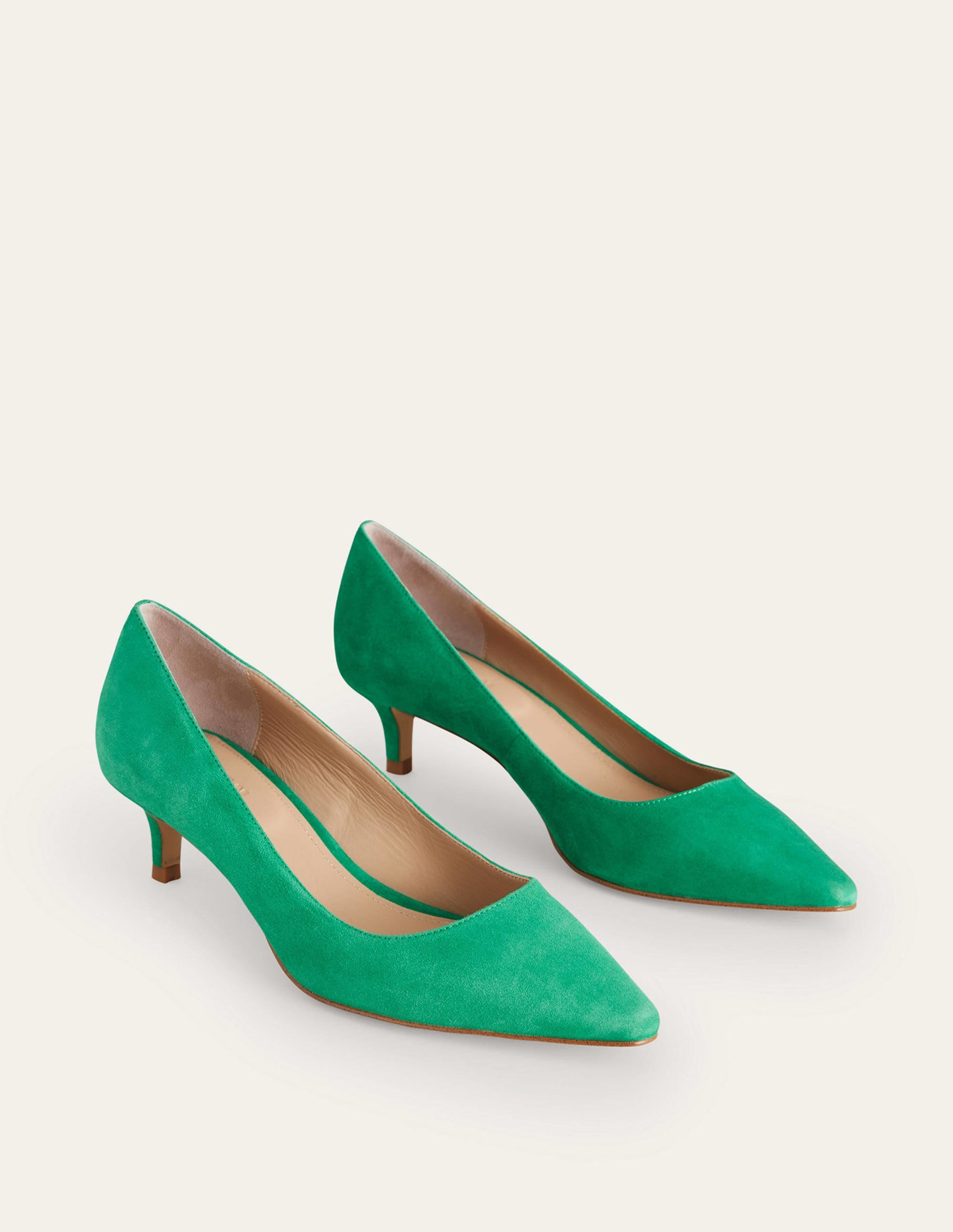 Lara Low-Heeled Court Shoes-Meadow Green Suede - Image 2