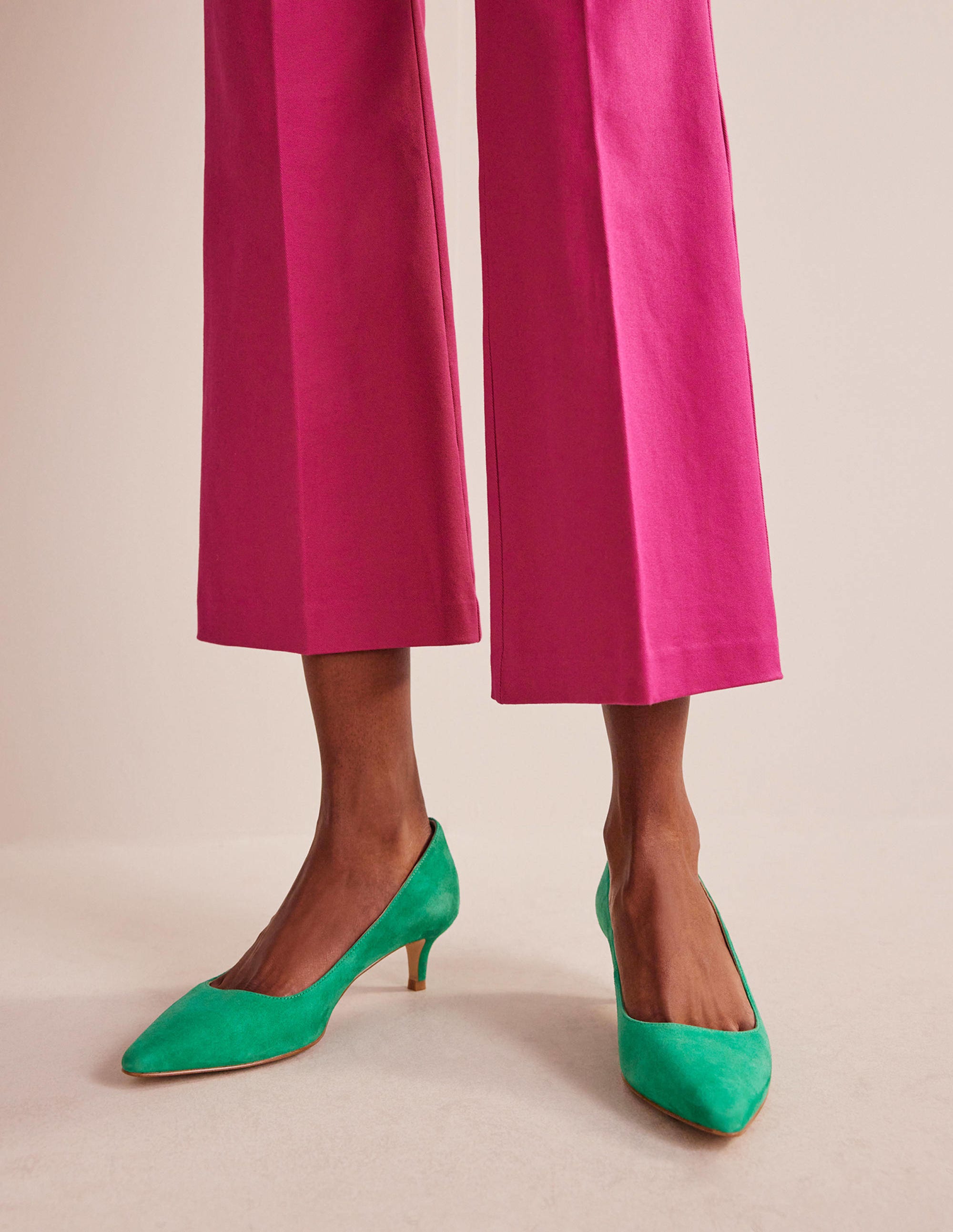 Lara Low-Heeled Court Shoes-Meadow Green Suede - Image 4