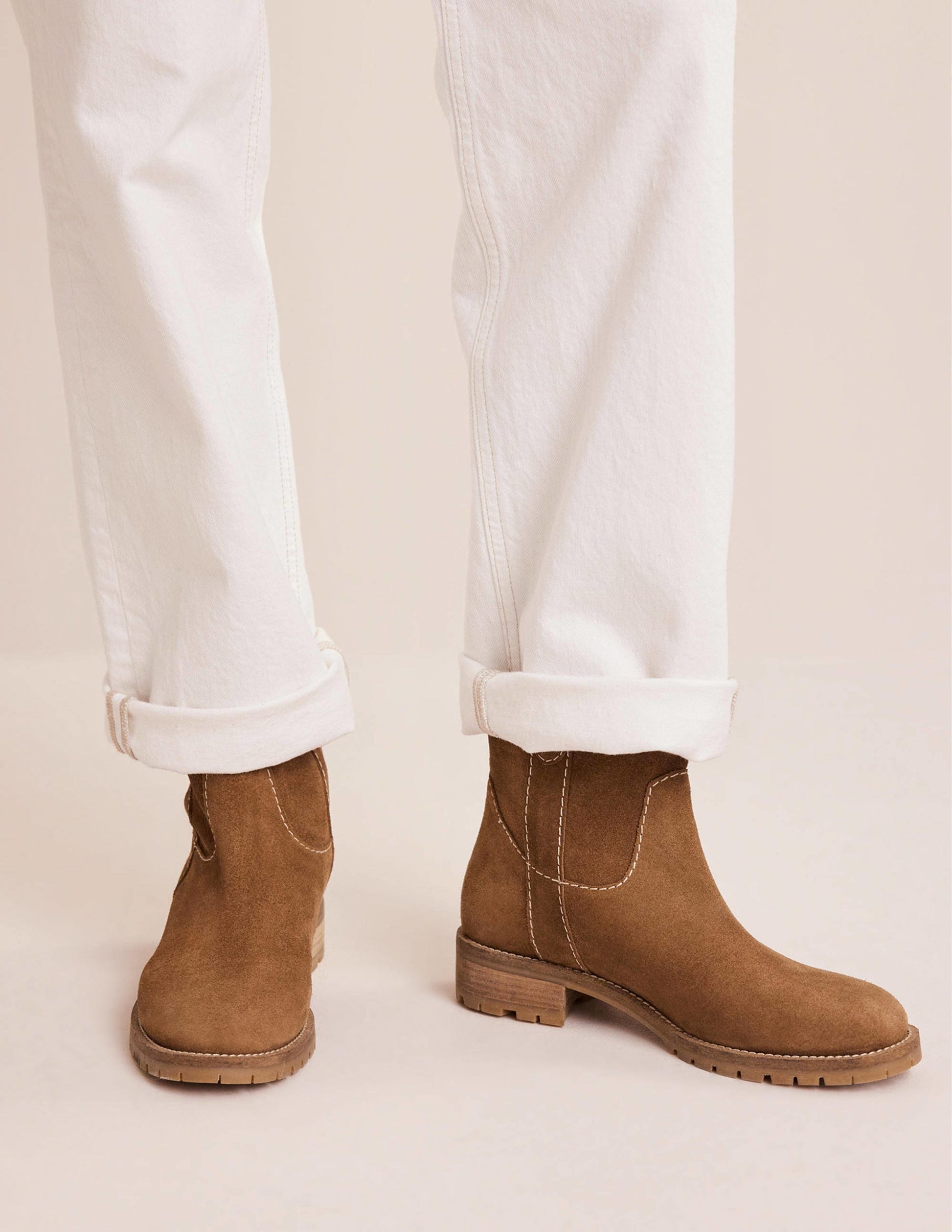 Western Suede Ankle Boots-Tan Suede-1