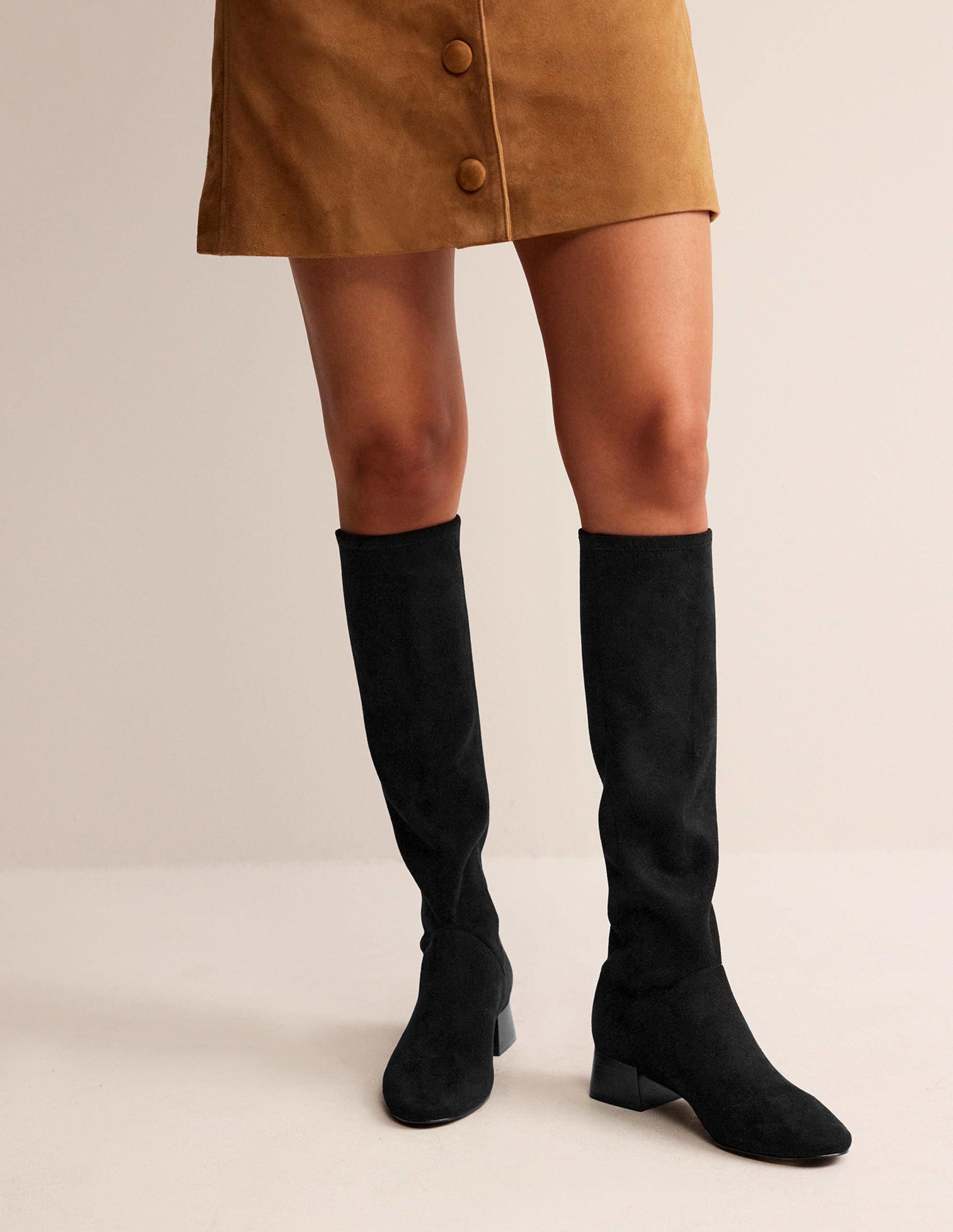 Cara Flat Stretch Knee Boots-Black-1