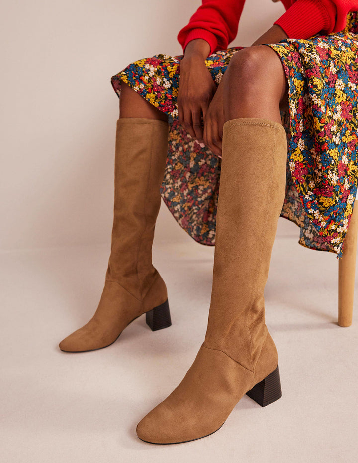 Cara Heeled Stretch Knee Boots-Acorn
