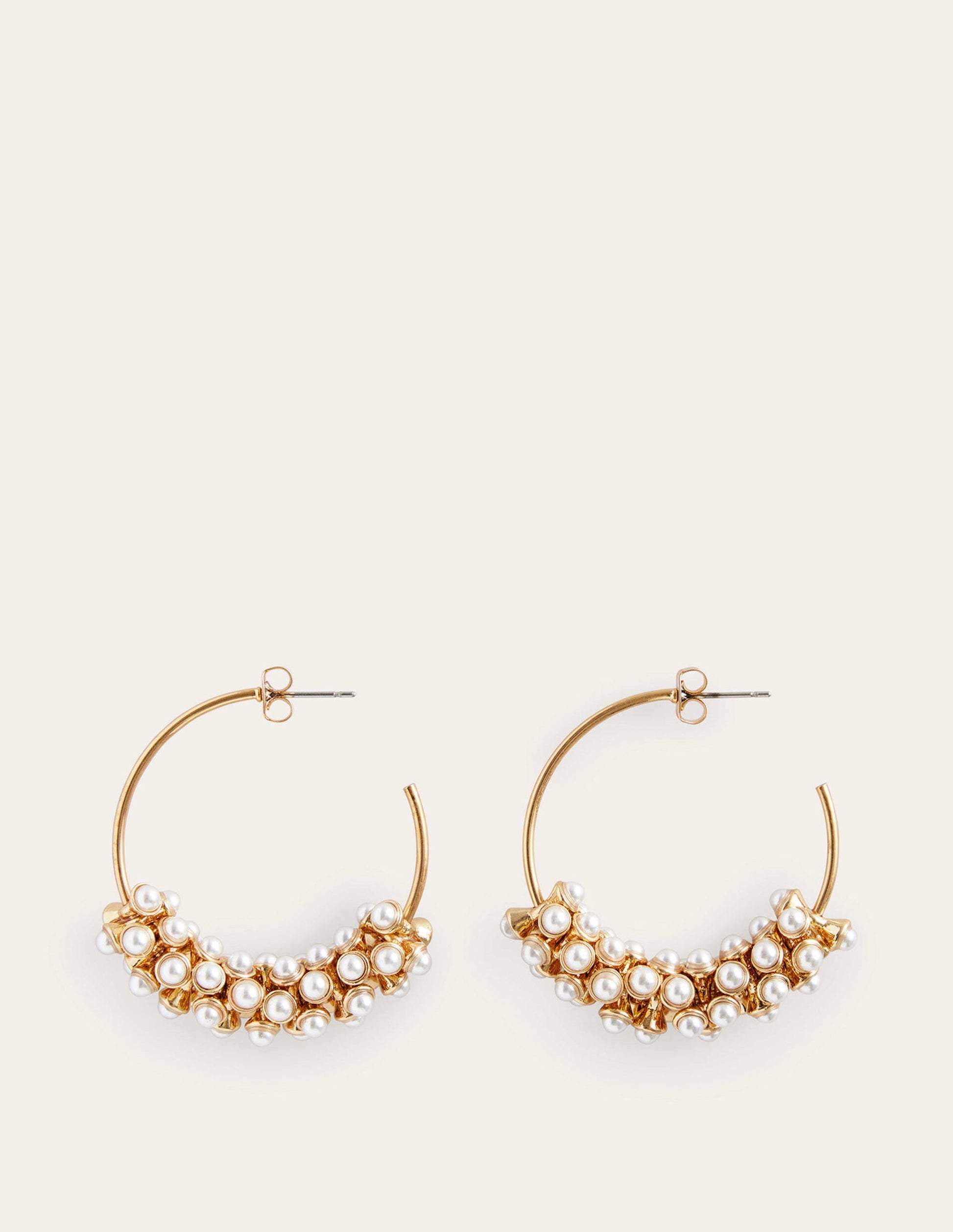 Cluster Pearl Hoop Earrings-Gold-2
