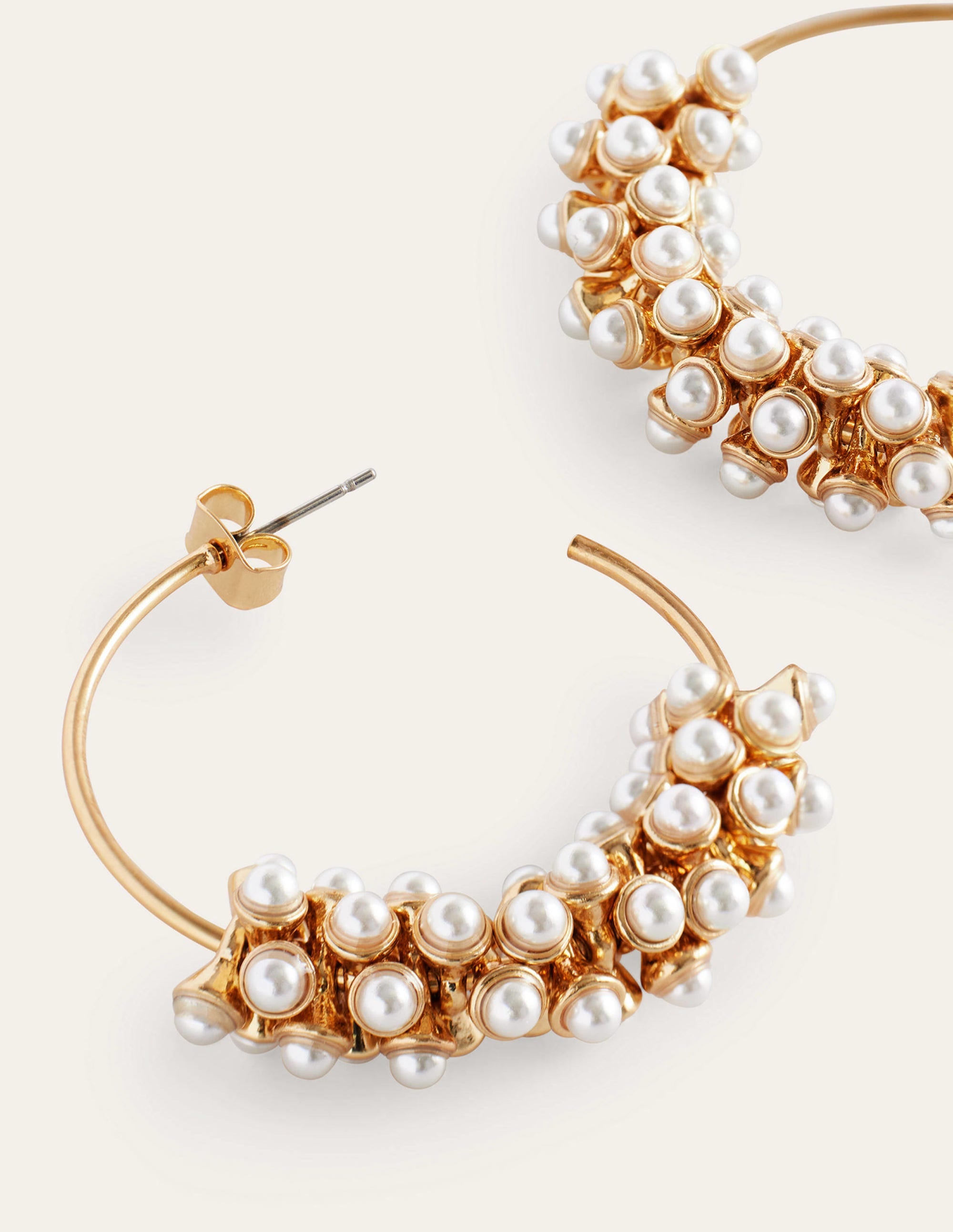 Cluster Pearl Hoop Earrings-Gold - Image 3